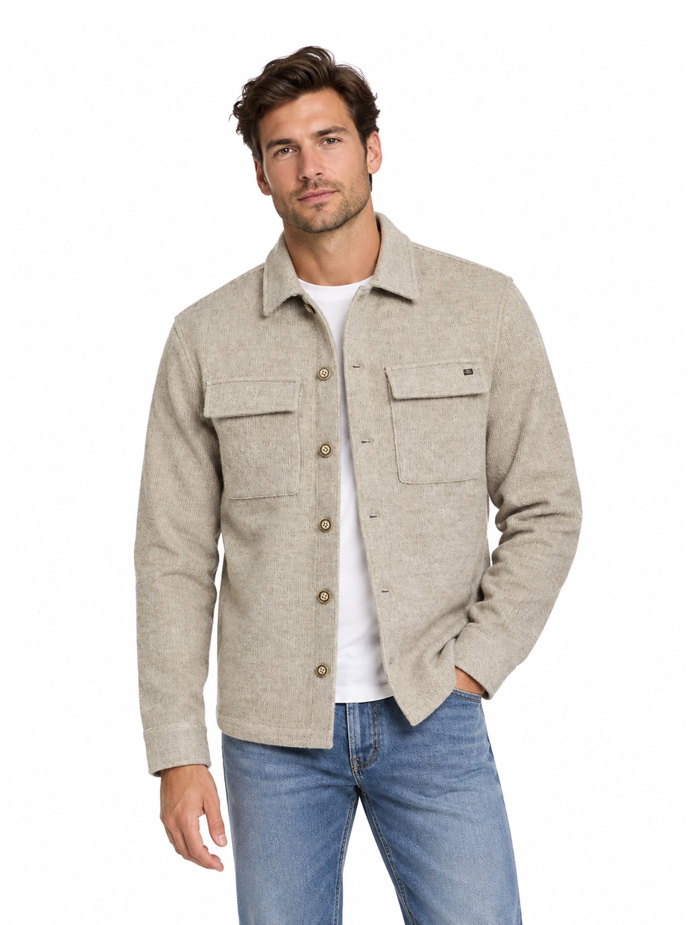 No Excess Overshirt Full Button Solid Jac and Chest Pockets 122 cement 00119694-EKA14000100000074