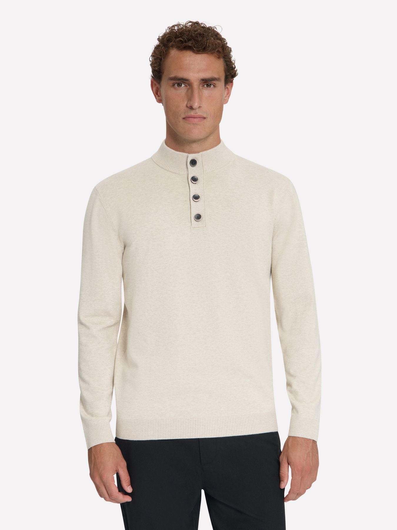 No Excess Pullover Half Button Melange 014 stone 00119704-EKA14000100000070
