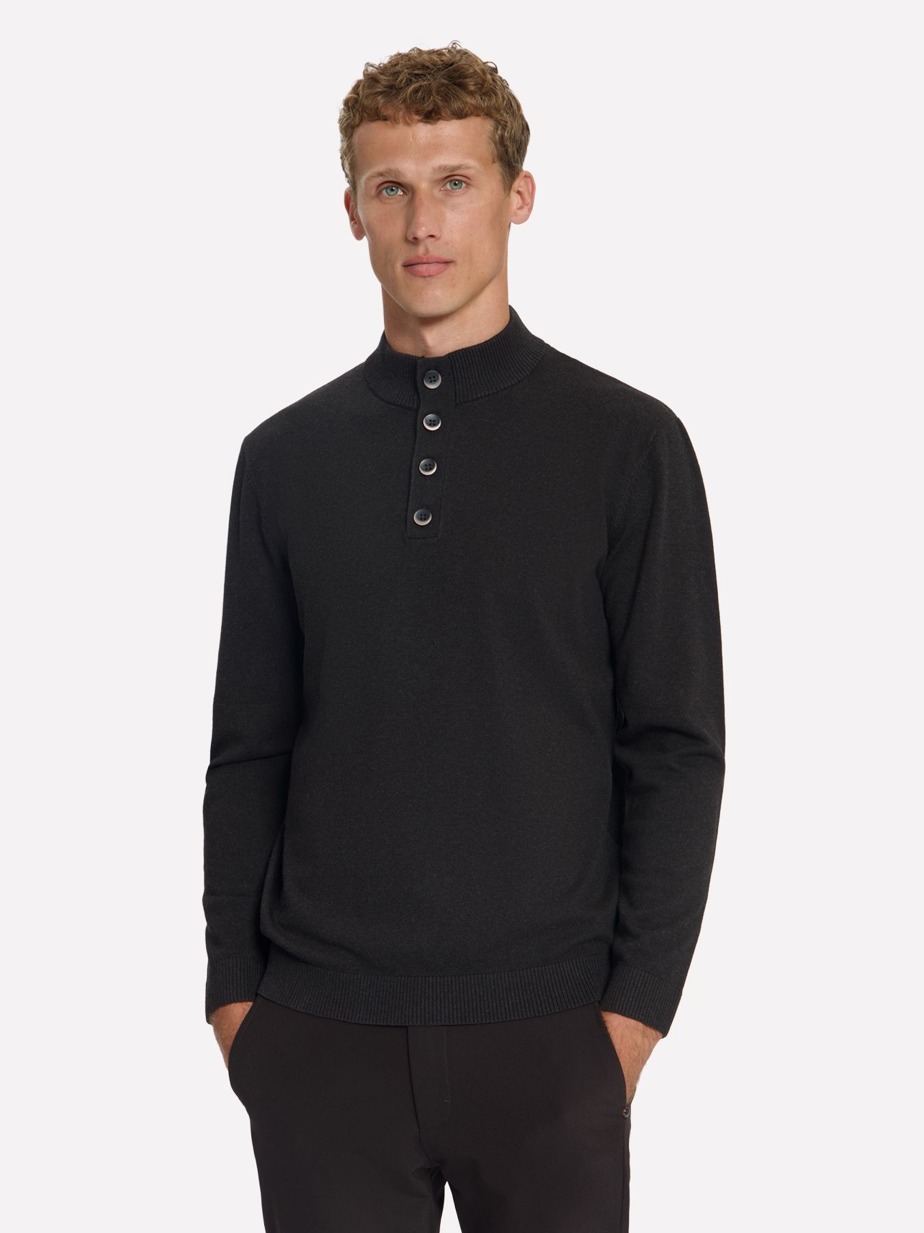 No Excess Pullover Half Button Melange 042 dark brown 00119704-EKA14000100000113