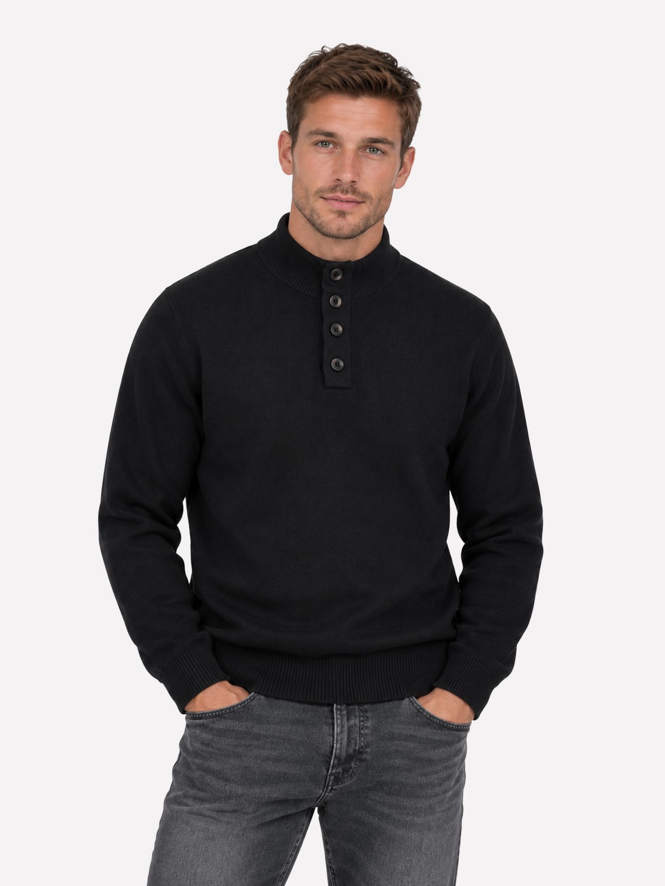 No Excess Pullover Half Button Melange 178 dark night 00119704-EKA14000100000115