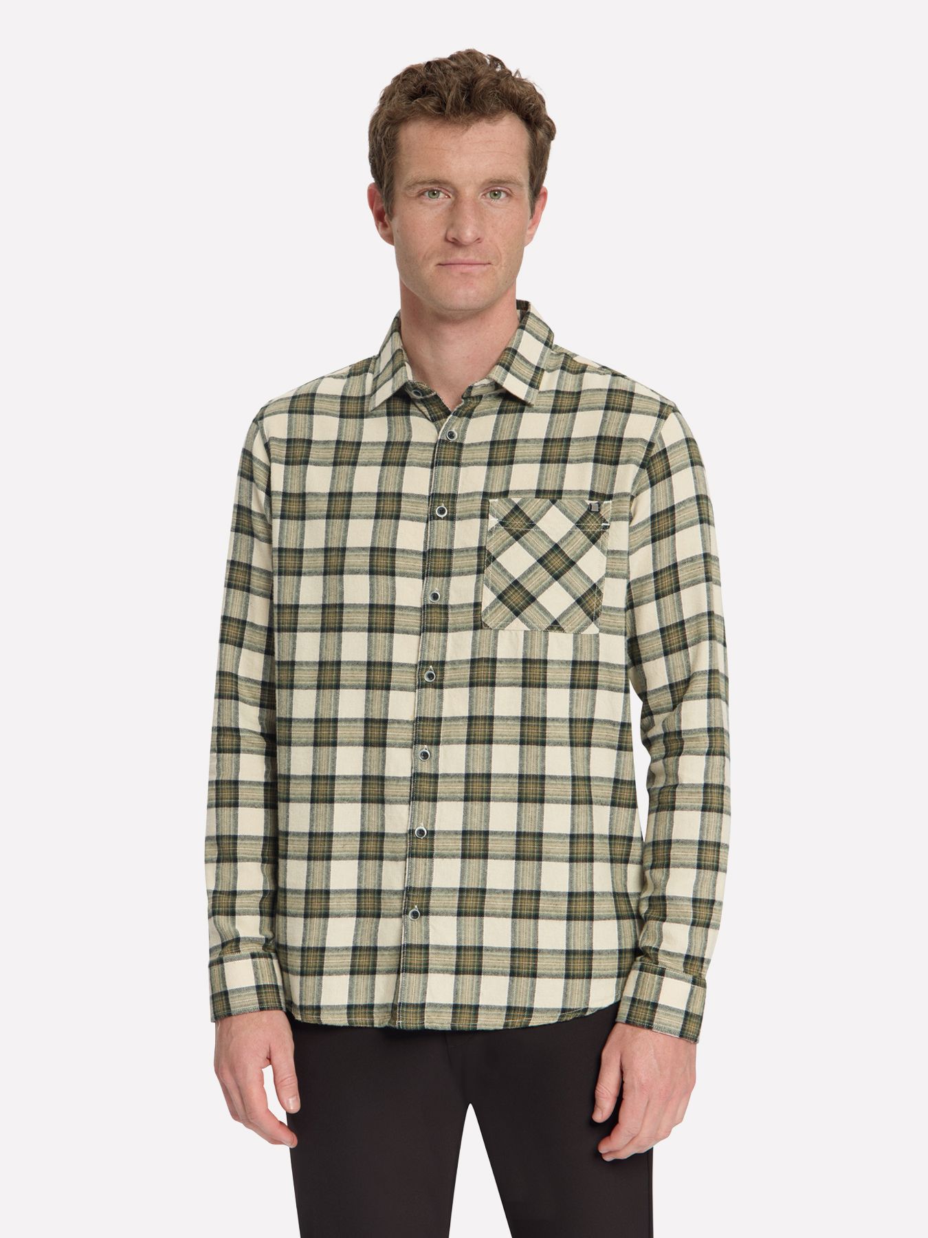 No Excess Shirt Yarn Dyed Flannel Check 014 stone 00119706-EKA14000100000070