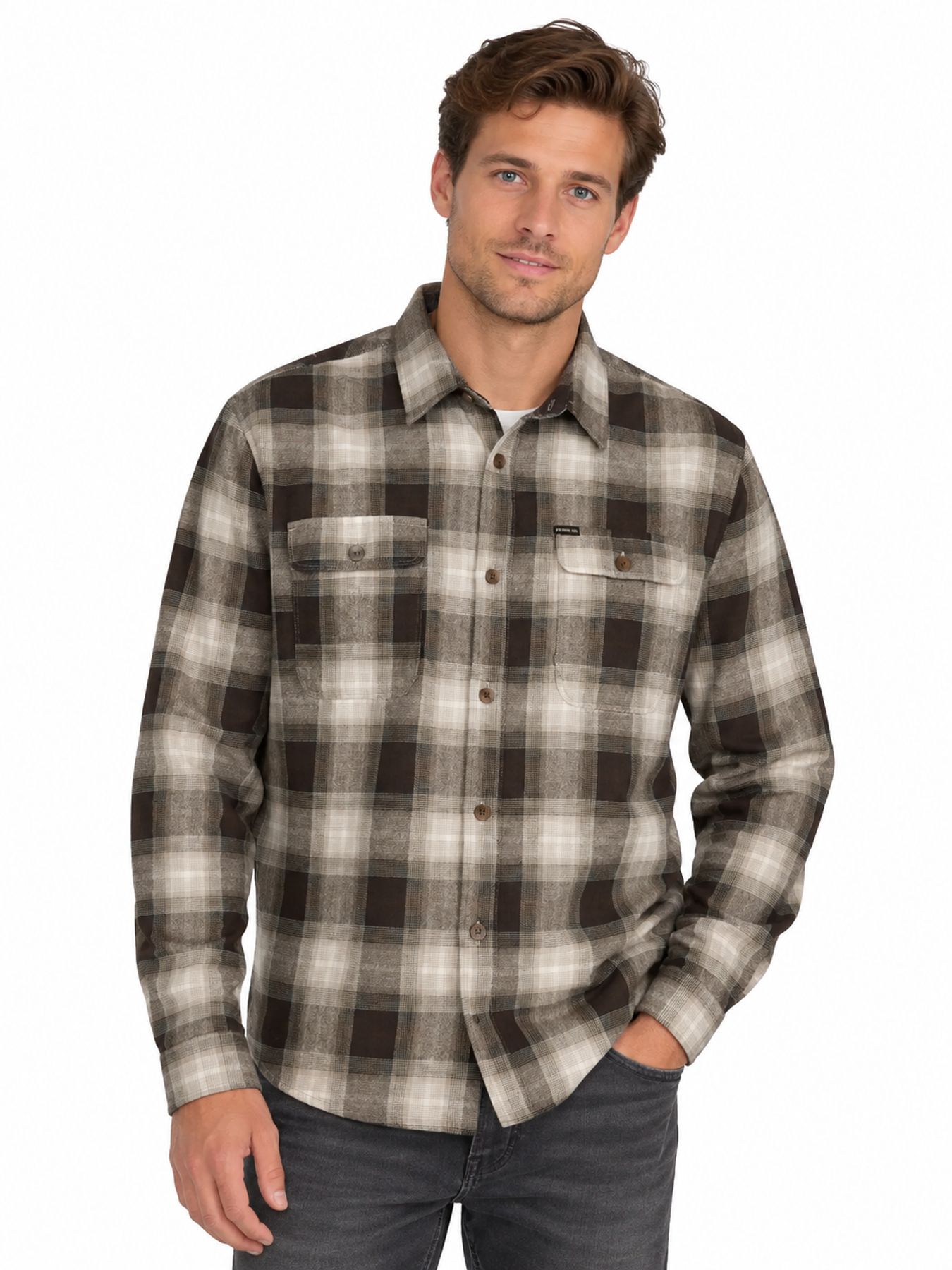 Petrol Industries Men Shirt Long Sleeve Check 9113 Iron Steel 00119728-EKA26002700000190