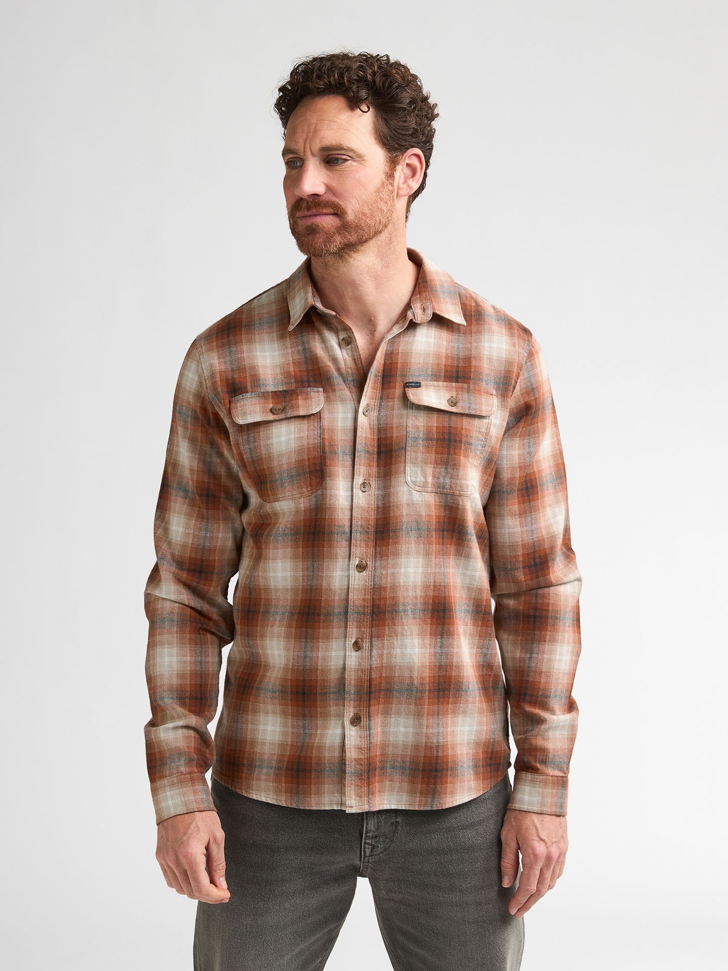 Petrol Industries Men Shirt Long Sleeve Check 2127 Copper Orange 00119728-EKA26002700000195