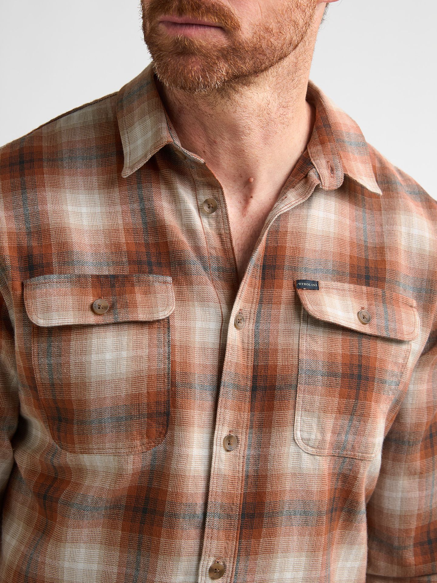 Petrol Industries Men Shirt Long Sleeve Check 2127 Copper Orange 2900169015069