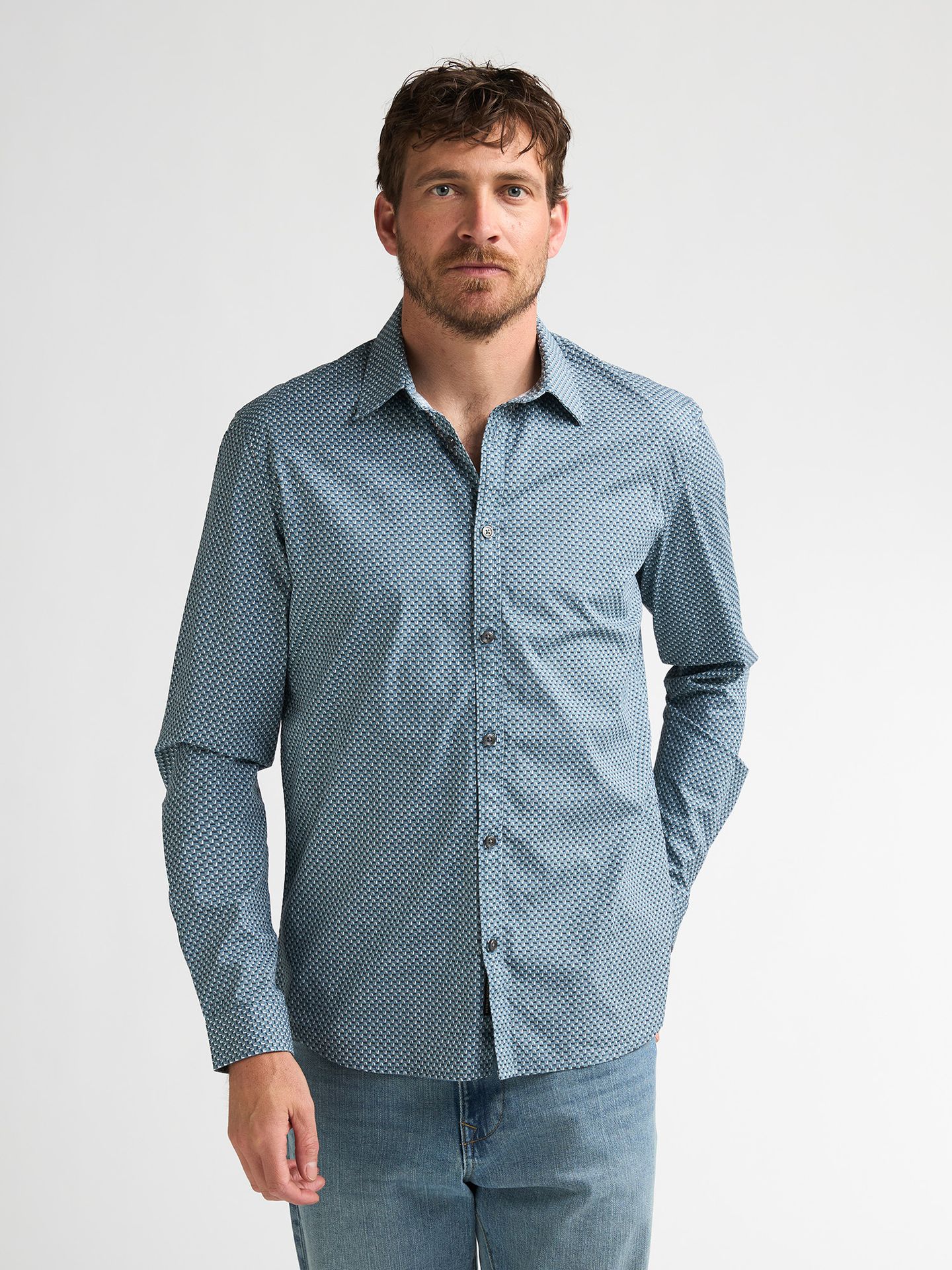 Petrol Industries Men Shirt Long Sleeve AOP 5204 Iron Blue 2900169017087