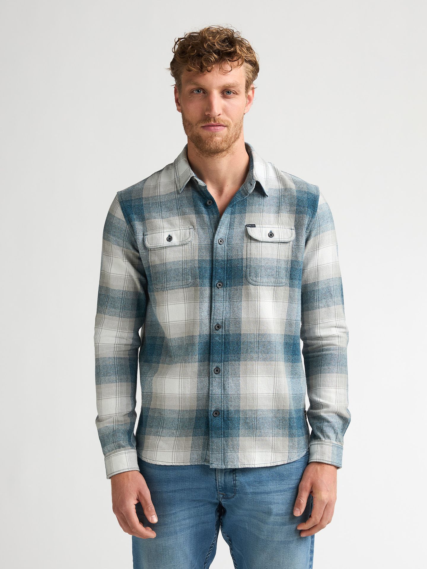 Petrol Industries Men Shirt Long Sleeve Check 5204 Iron Blue 2900169019043