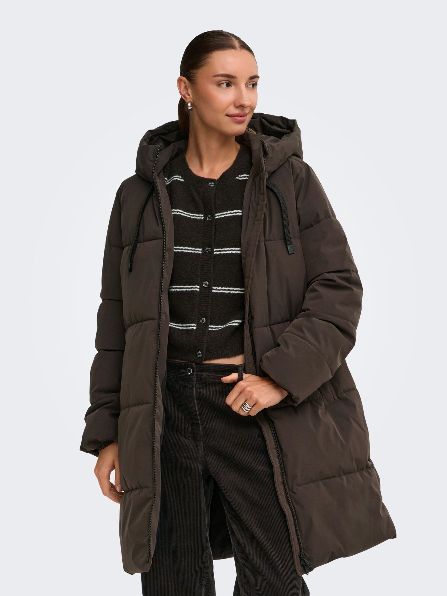 JDY JDYBLAIR LONG HOOD PUFFER OTW SIJ N Chocolate Torte/CLOUD DANCER 00119751-EKA26011400003528