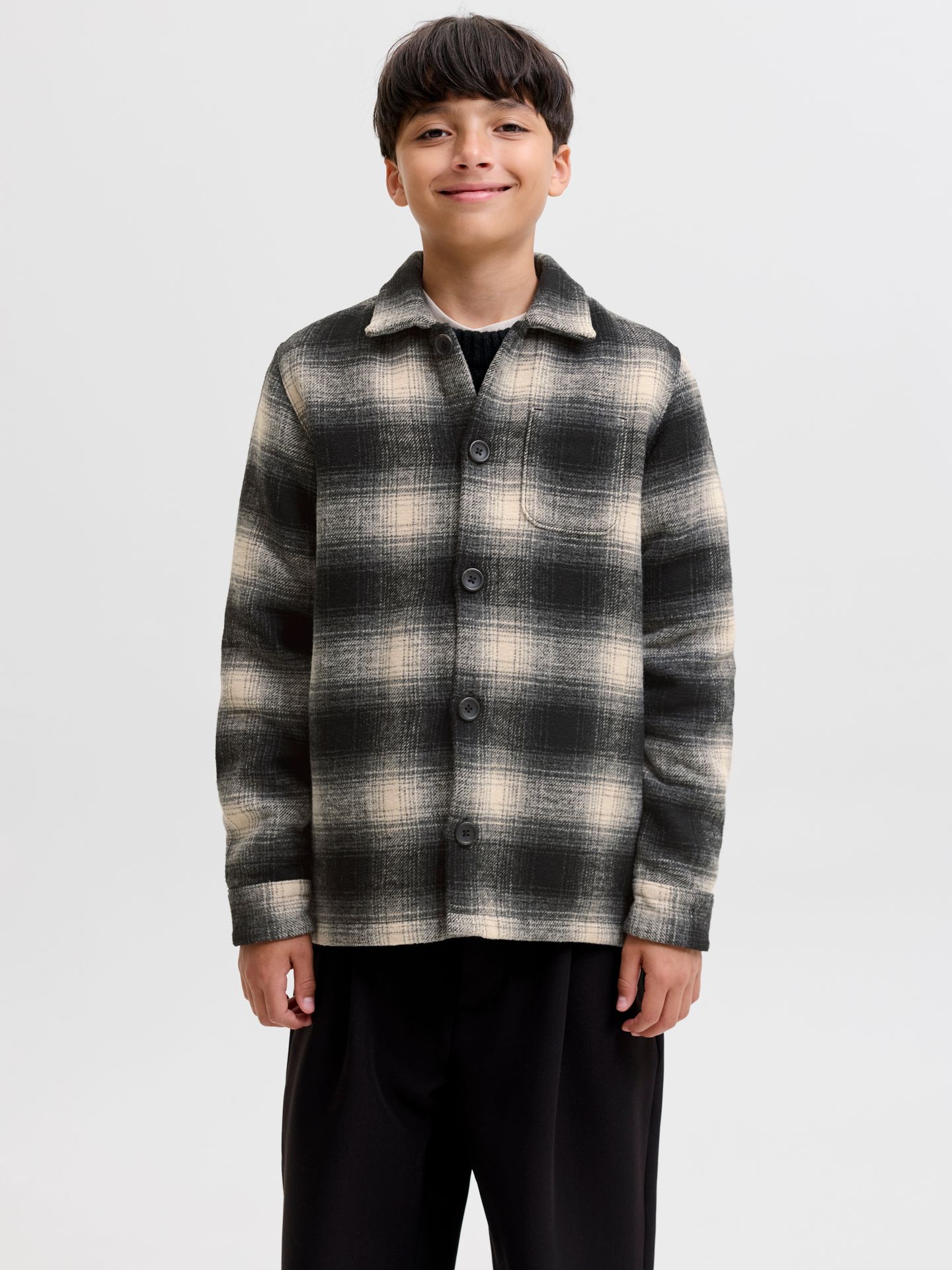Jack & Jones JJESOHO OLLIE OVERSHIRT LS SN JNR Asphalt/BLACK BLOCKING 00119756-EKA26011400002518