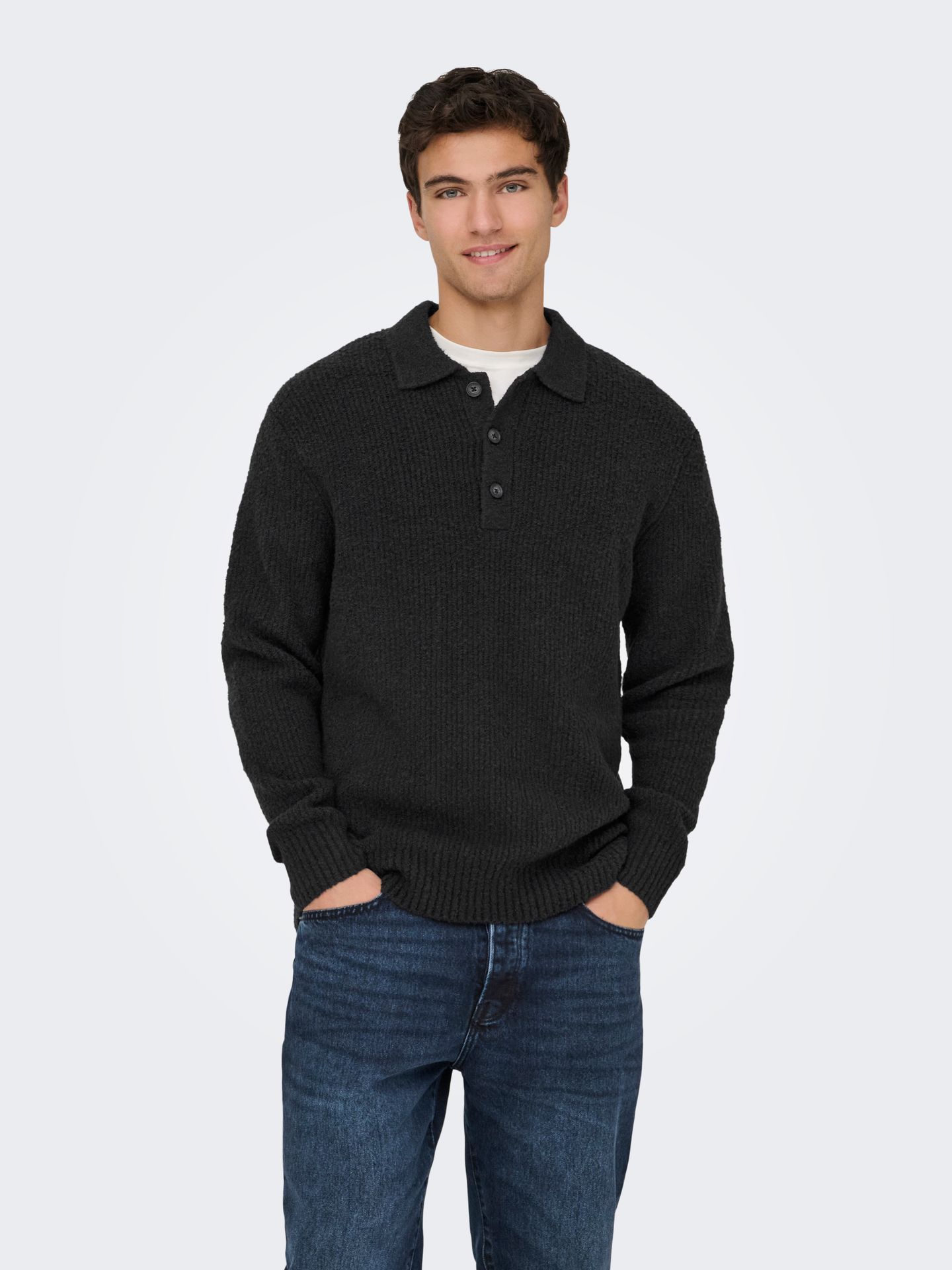 Only & Sons ONSDALE RLX LS POLO KNIT NOOS Black 2900169714030