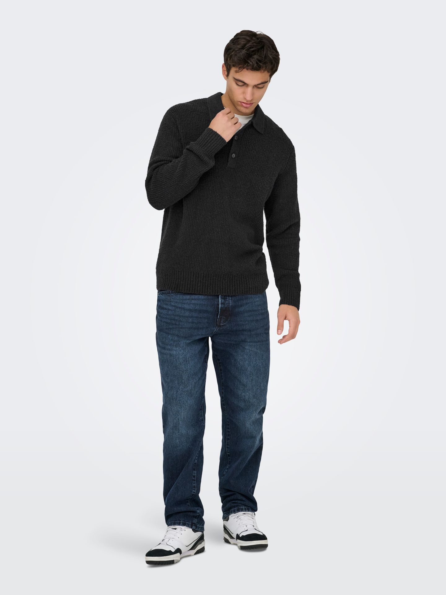 Only & Sons ONSDALE RLX LS POLO KNIT NOOS Black 2900169714030