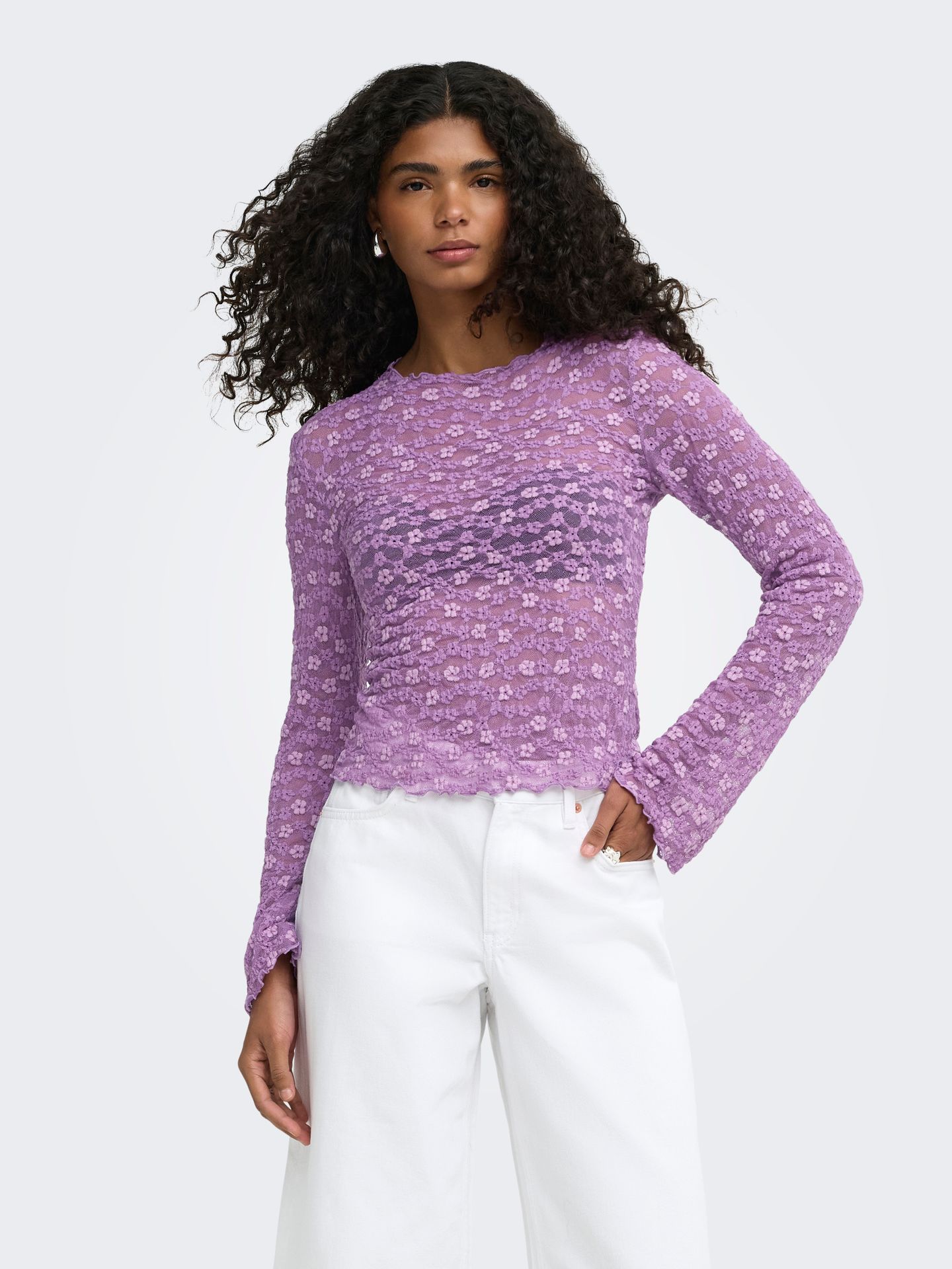 Only ONLLOLLIE L/S LACE TOP CS JRS Pansy/Pale violet flower 2900169473036