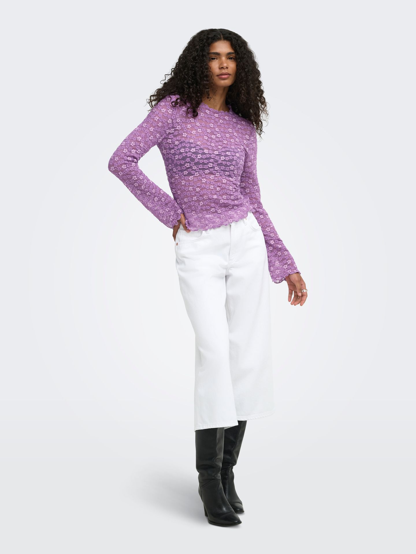 Only ONLLOLLIE L/S LACE TOP CS JRS Pansy/Pale violet flower 2900169473036