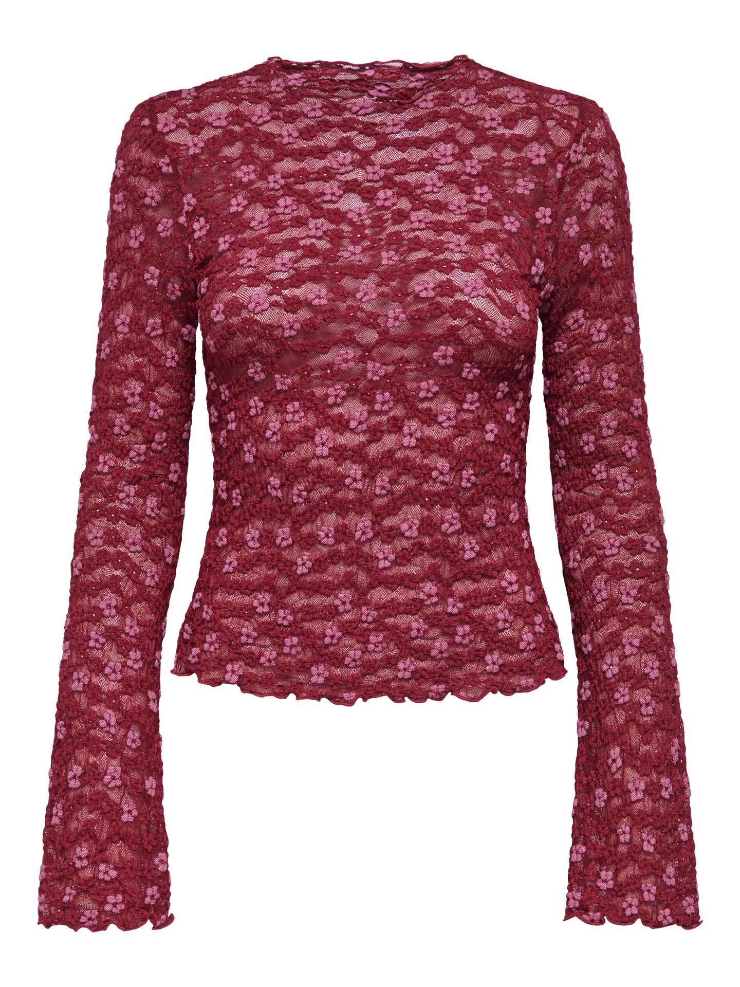 Only ONLLOLLIE L/S LACE TOP CS JRS Rumba Red/Pale lilac flower 00119993-EKA26011400003721