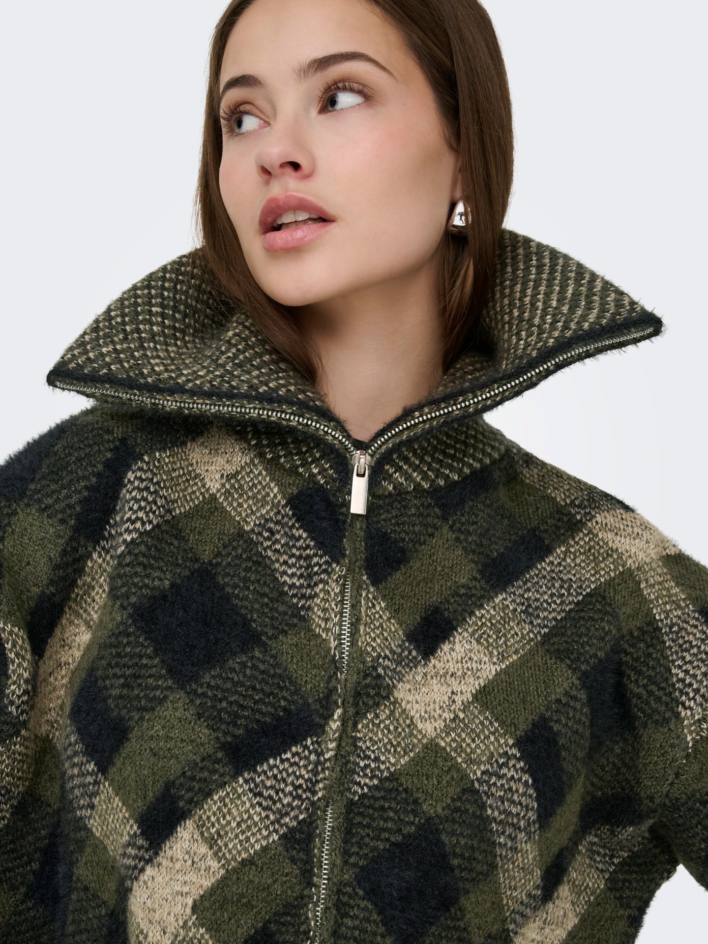Only ONLMAROON LS ZIP COLLAR CARDIGAN KN Forest Night/Small/Otter/Black 2900169475030