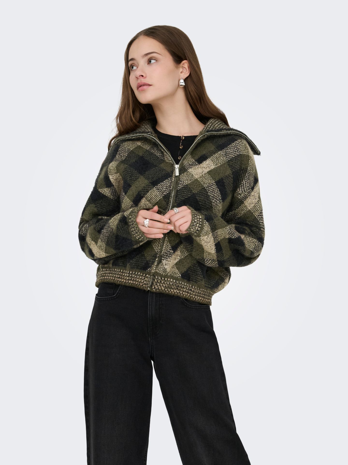 Only ONLMAROON LS ZIP COLLAR CARDIGAN KN Forest Night/Small/Otter/Black 00119994-EKA26011400003722