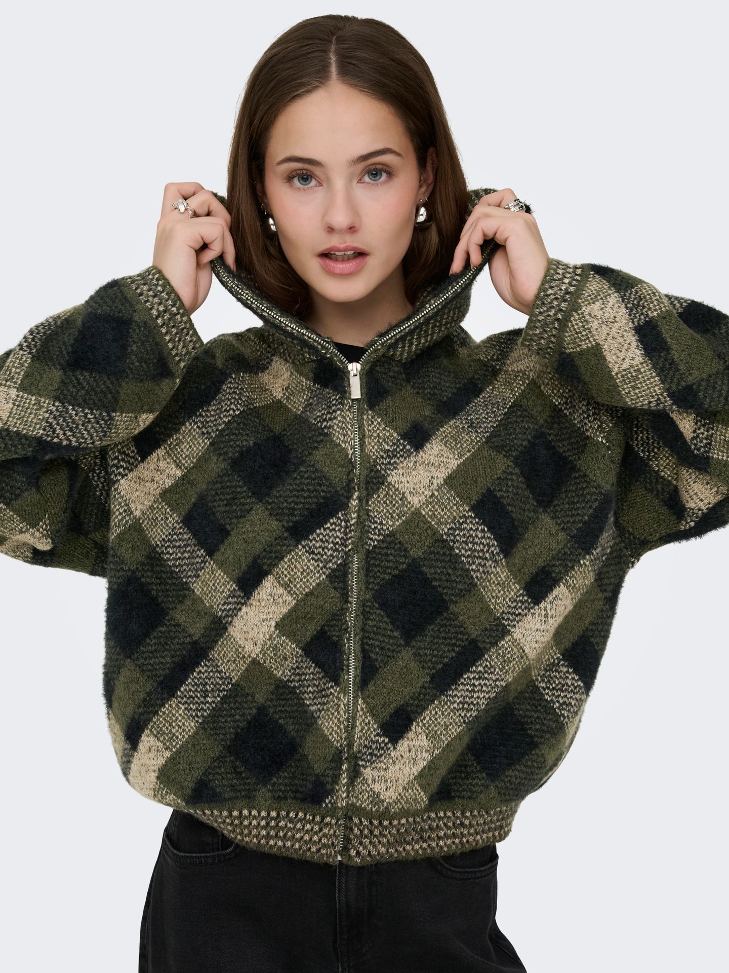 Only ONLMAROON LS ZIP COLLAR CARDIGAN KN Forest Night/Small/Otter/Black 2900169475030