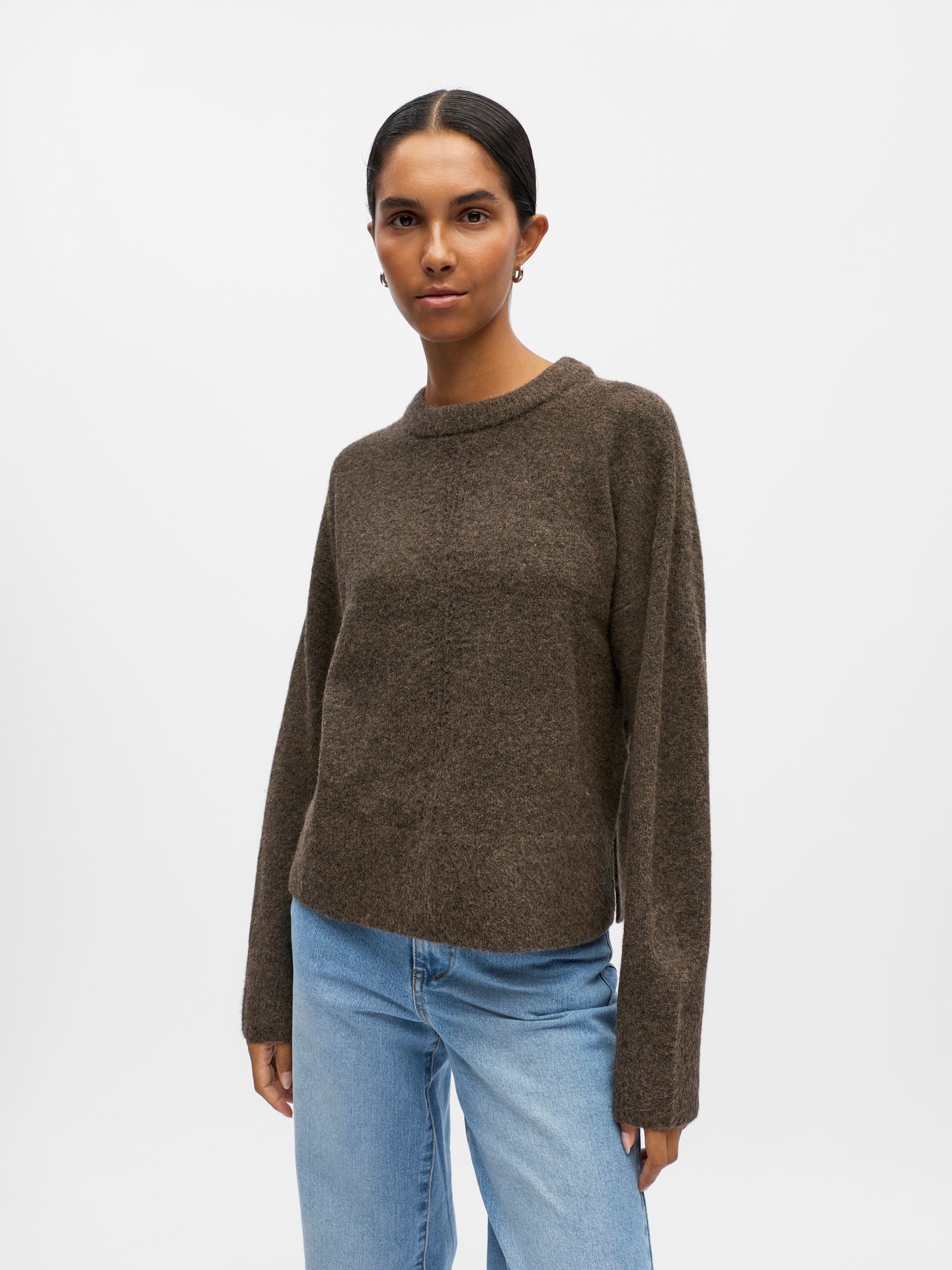 Object OBJJUNO L/S LO O-NECK KNIT NOOS Morel/Black 00120002-EKA22000400000121