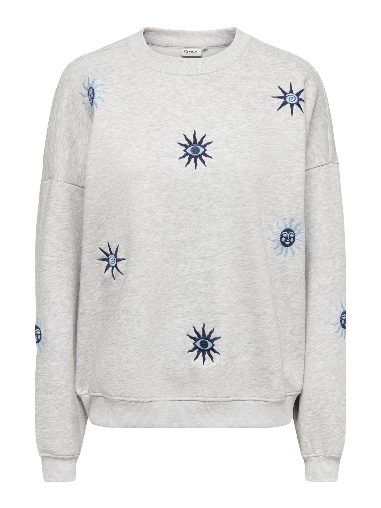 Only -NLLYN L/S EMBROIDERY BOX RS PR SWT Light Grey Melange/Soho 00120006-EKA26011400000516