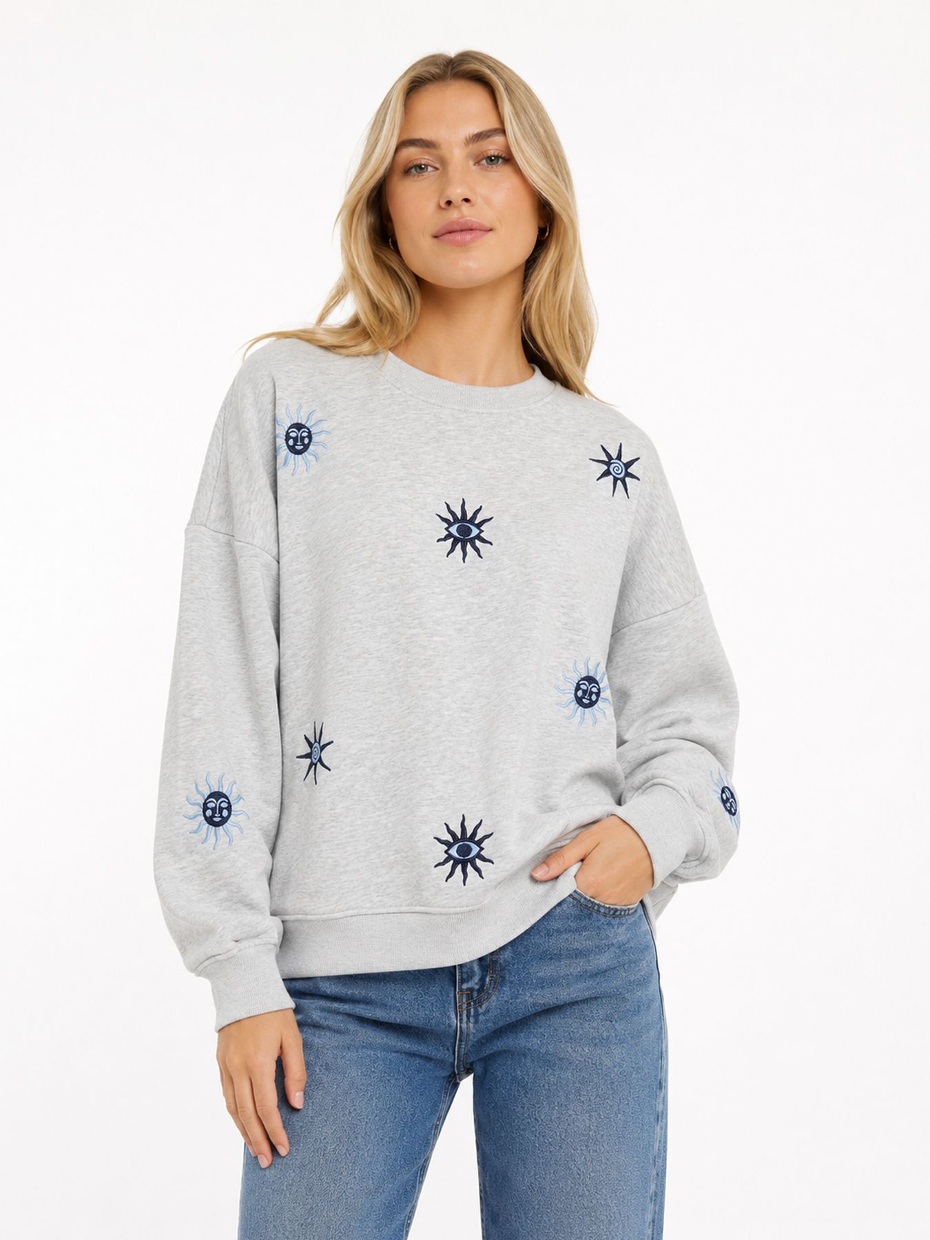 Only -NLLYN L/S EMBROIDERY BOX RS PR SWT Light Grey Melange/Soho 2900169505034