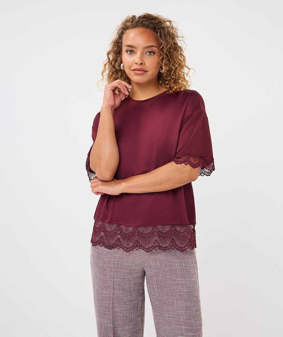 Esqualo T-shirt lace satin 488 merlot 00120026-EKA26009300000056