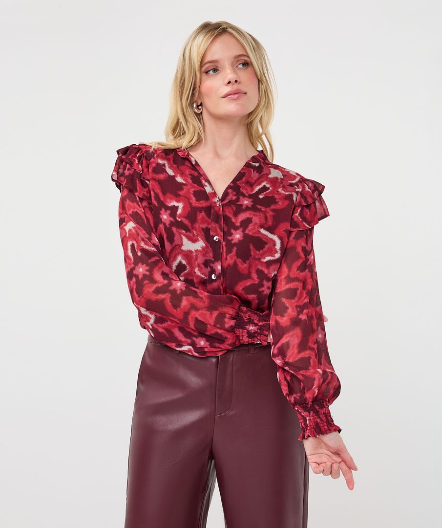 Esqualo Blouse ruffle Autumn Bloom 999 print 00120028-EKA26009300000001