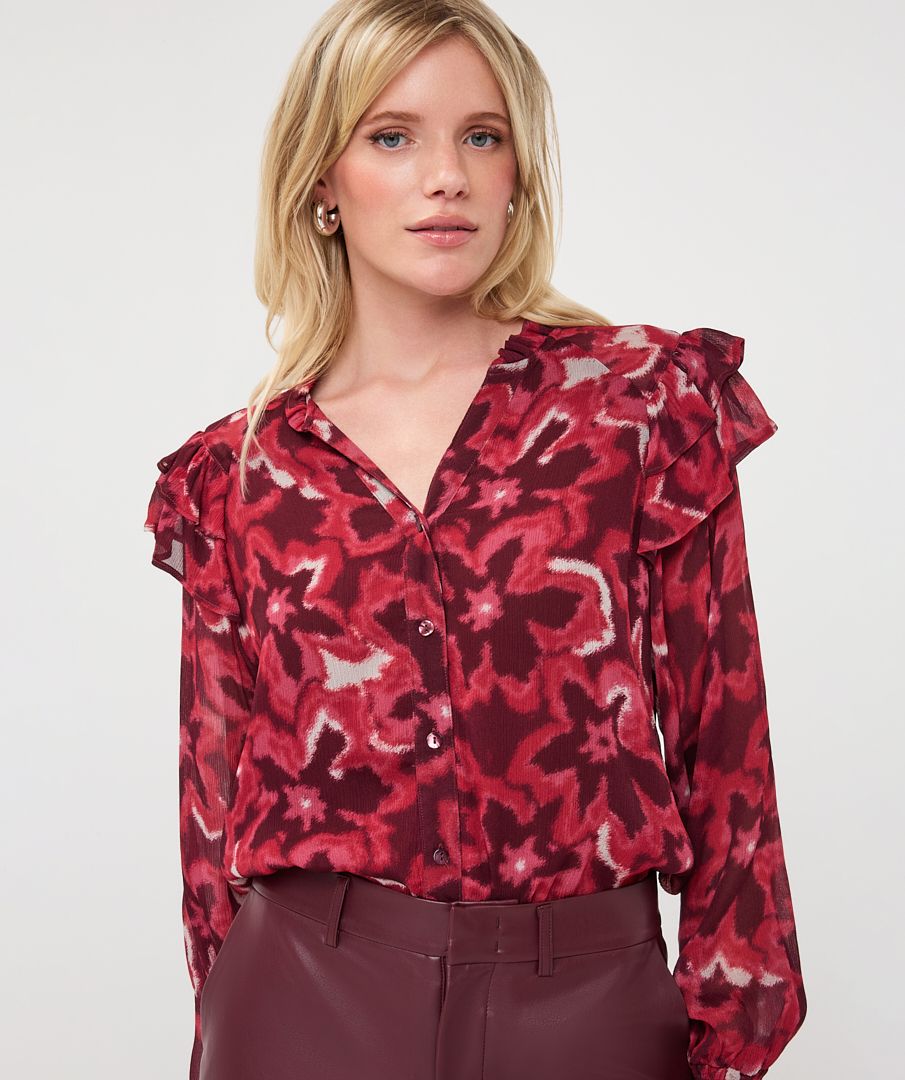 Esqualo Blouse ruffle Autumn Bloom 999 print 2900169533129