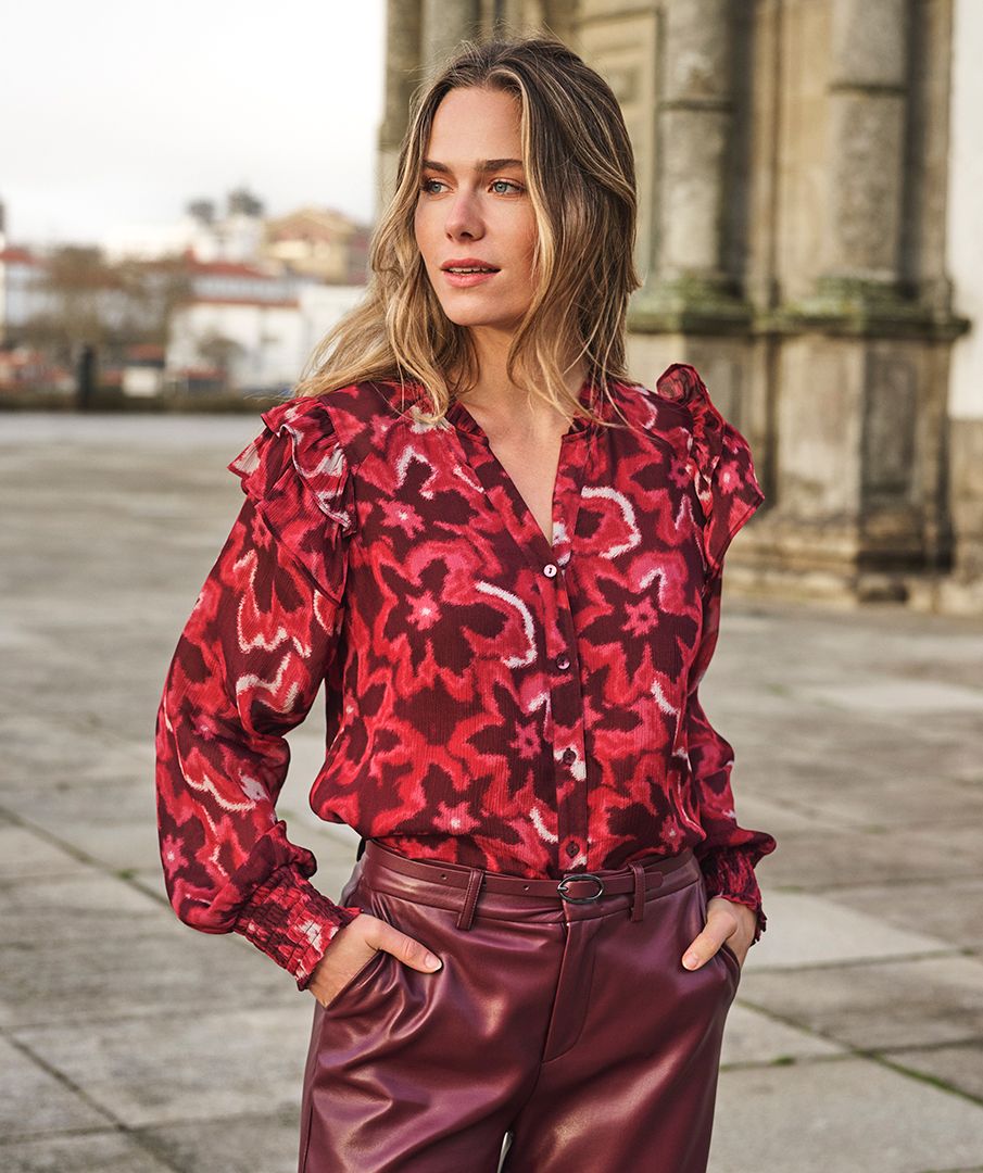 Esqualo Blouse ruffle Autumn Bloom 999 print 2900169533129