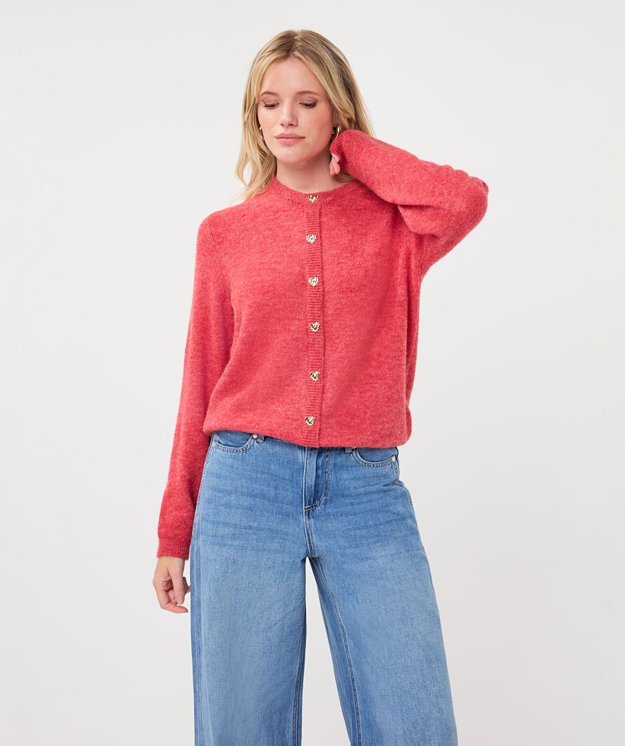 Esqualo Cardigan closed placket fancy buttons 530 raspberry 00120029-EKA26009300000057