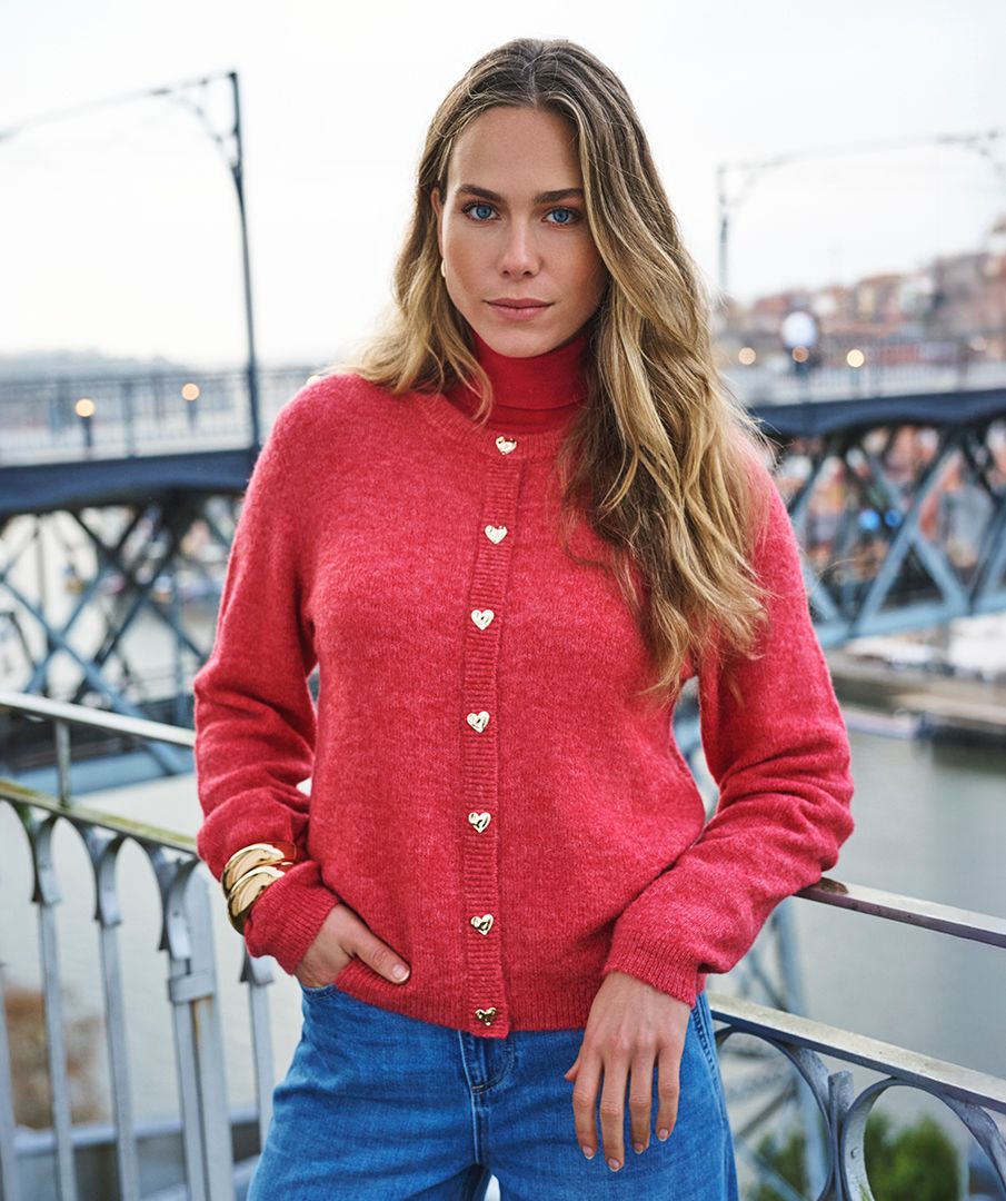 Esqualo Cardigan closed placket fancy buttons 530 raspberry 2900169534041