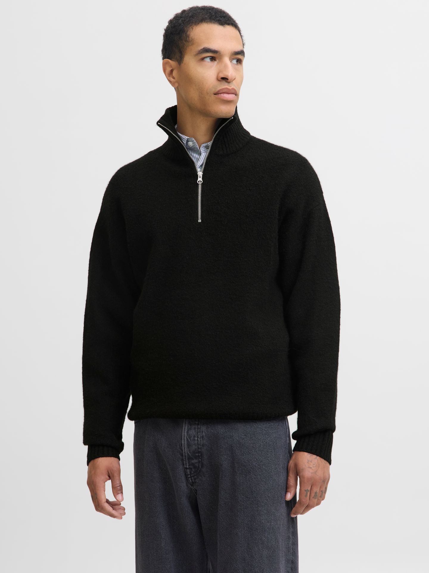 Jack & Jones JJESOHO OLLIE KNIT HALF ZIP SN Black 2900169718021