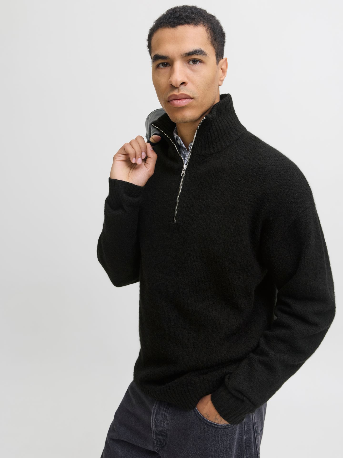 Jack & Jones JJESOHO OLLIE KNIT HALF ZIP SN Black 2900169718021