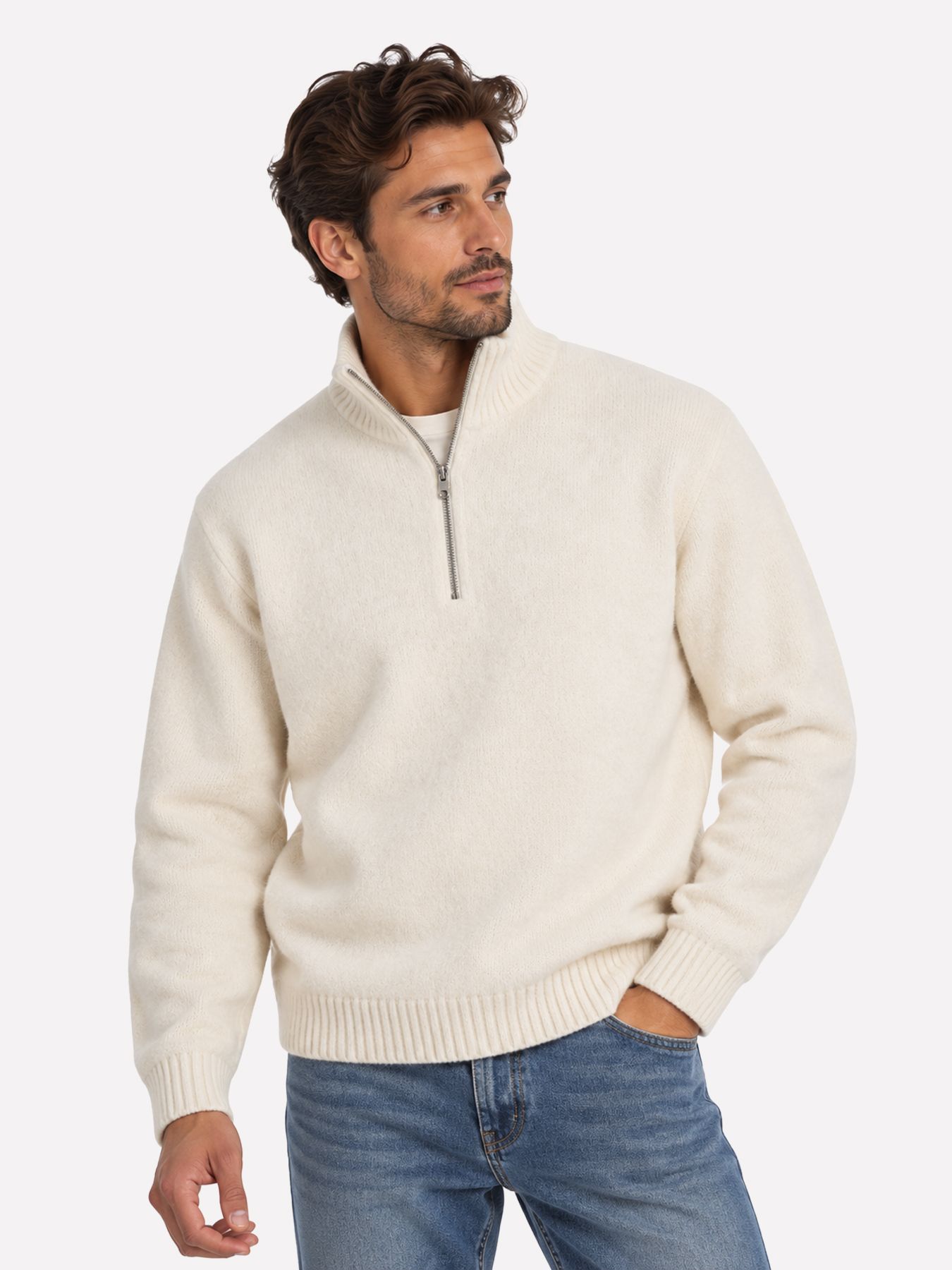 Jack & Jones JJESOHO OLLIE KNIT HALF ZIP SN Moonbeam 00120041-EKA26011400000733