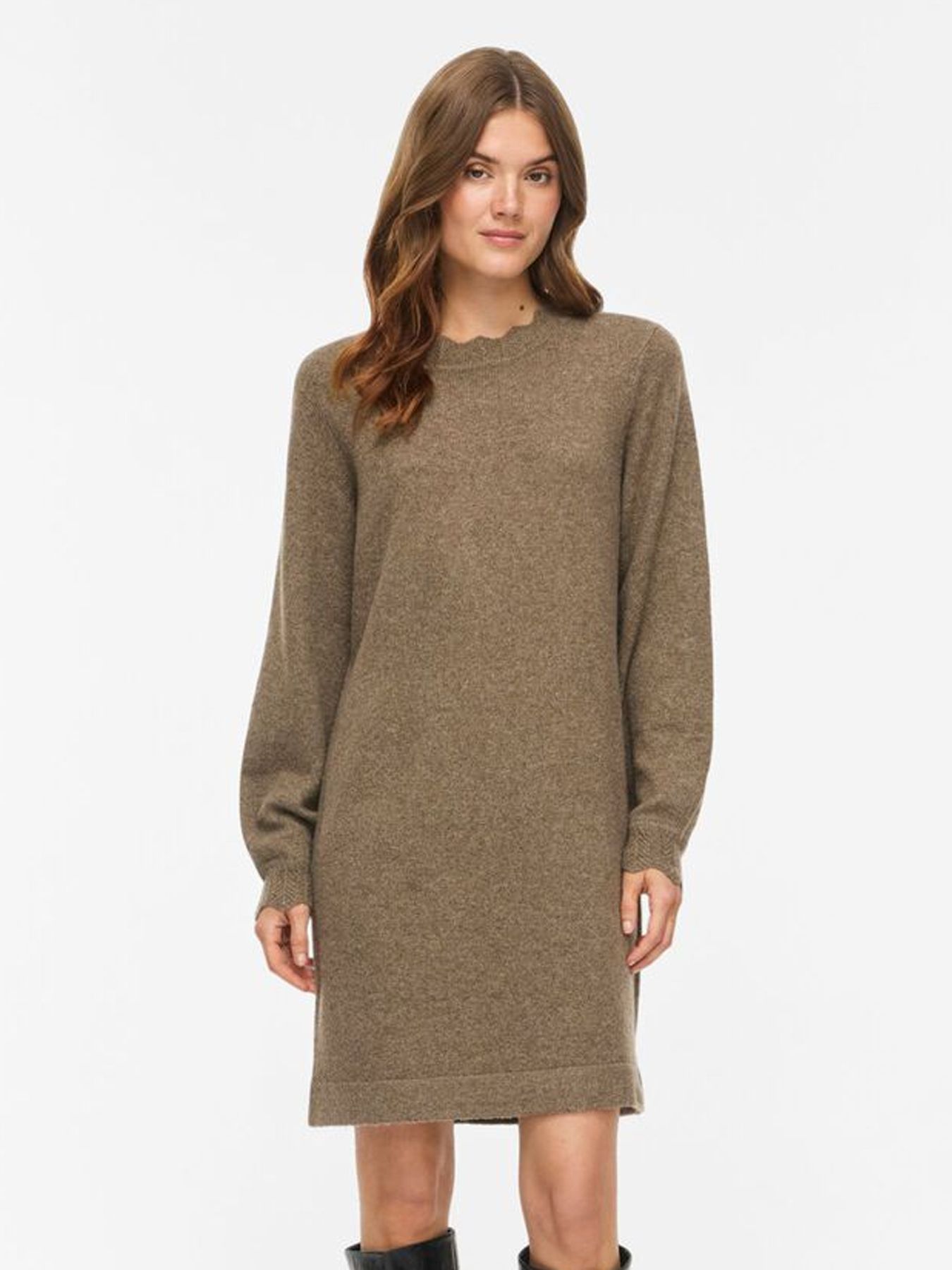 Vila VINIKOLINA O-NECK L/S KNIT DRESS - Falcon/MELANGE 00120043-EKA22000400000245