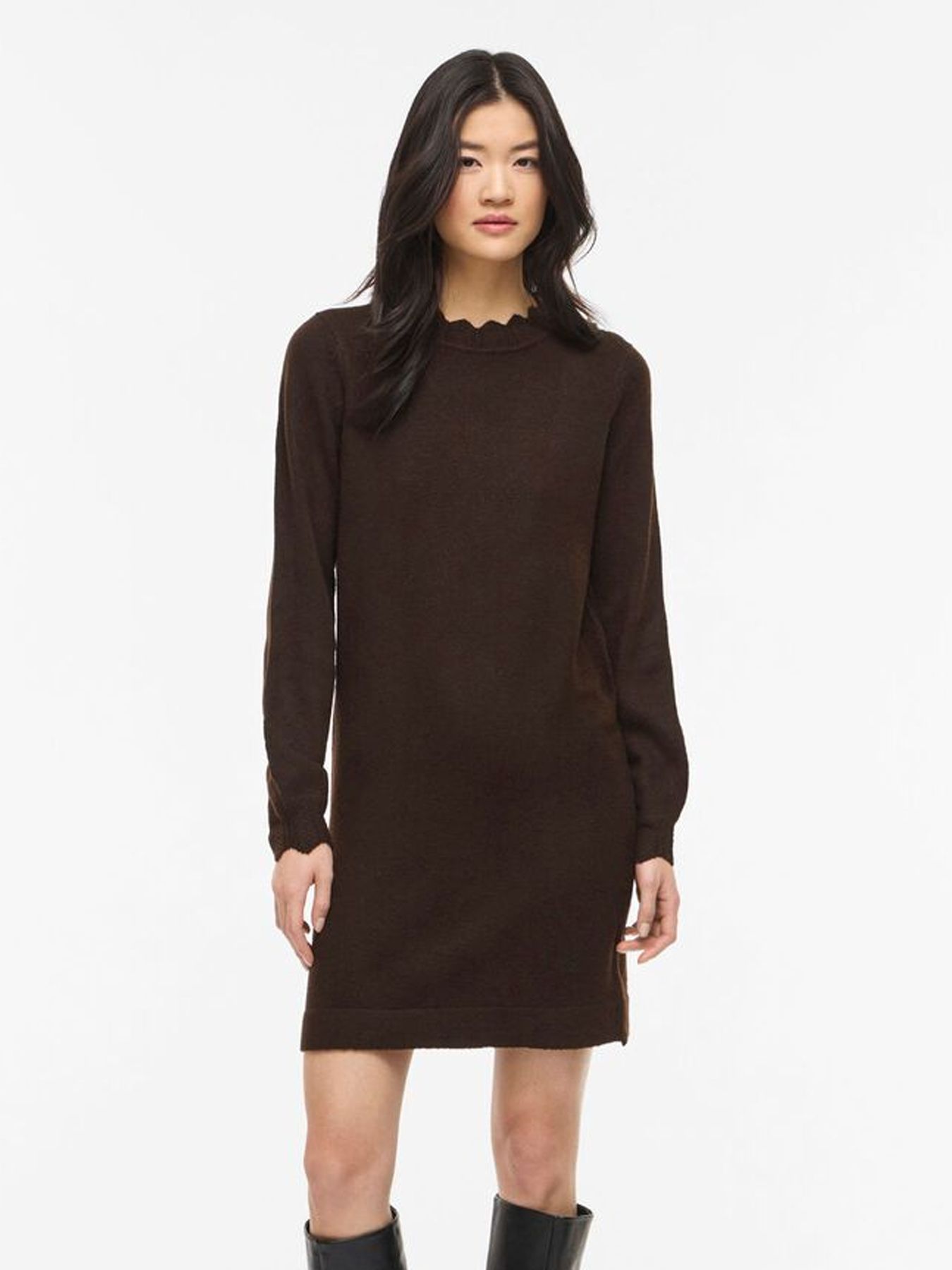 Vila VINIKOLINA O-NECK L/S KNIT DRESS - Coffee Bean/MELANGE 00120043-EKA22000400000247