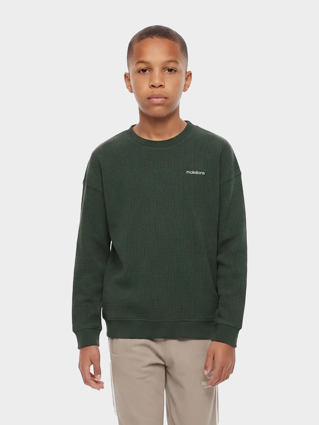 Malelions Malelions Junior Relaxed Basic Waffle Sweater 43023 racing green 2900169597039