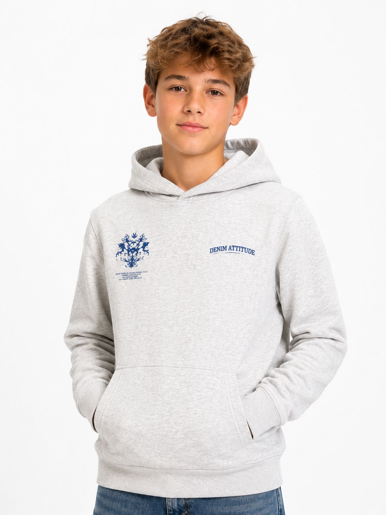 Jack & Jones JJTRADITION SWEAT HOOD JNR White Melange 00120078-EKA26011400002523