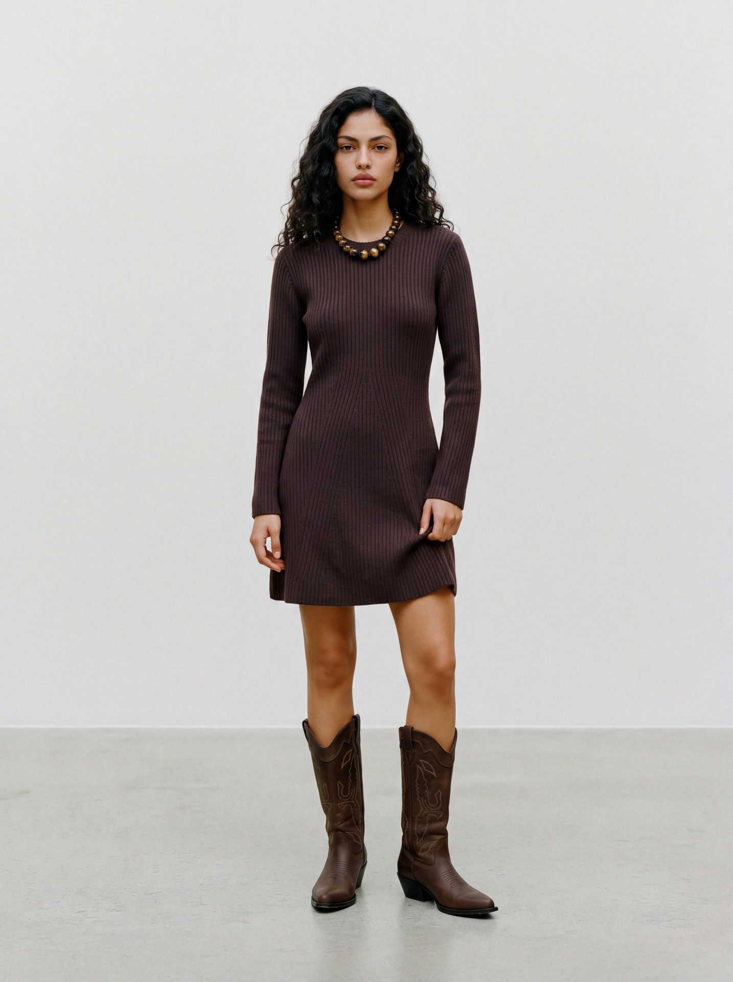 Vero Moda VMJOSANNA LS SHORT DRESS NOOS Chocolate Torte 2900169615030