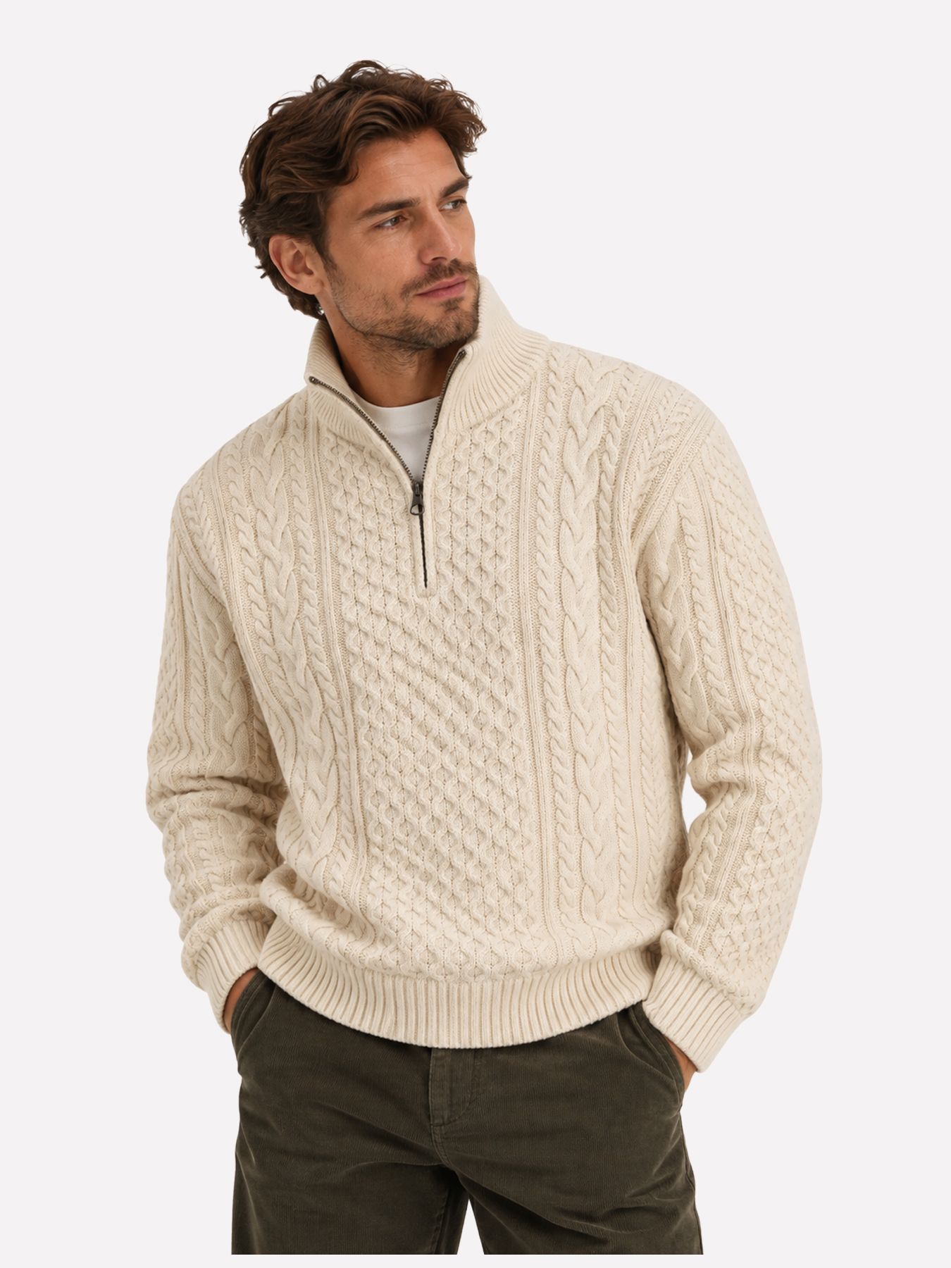 Jack & Jones JPRBLUCALLUM CABLE KNIT HALF ZIP Parchment/Melange 00120080-EKA26011400003738
