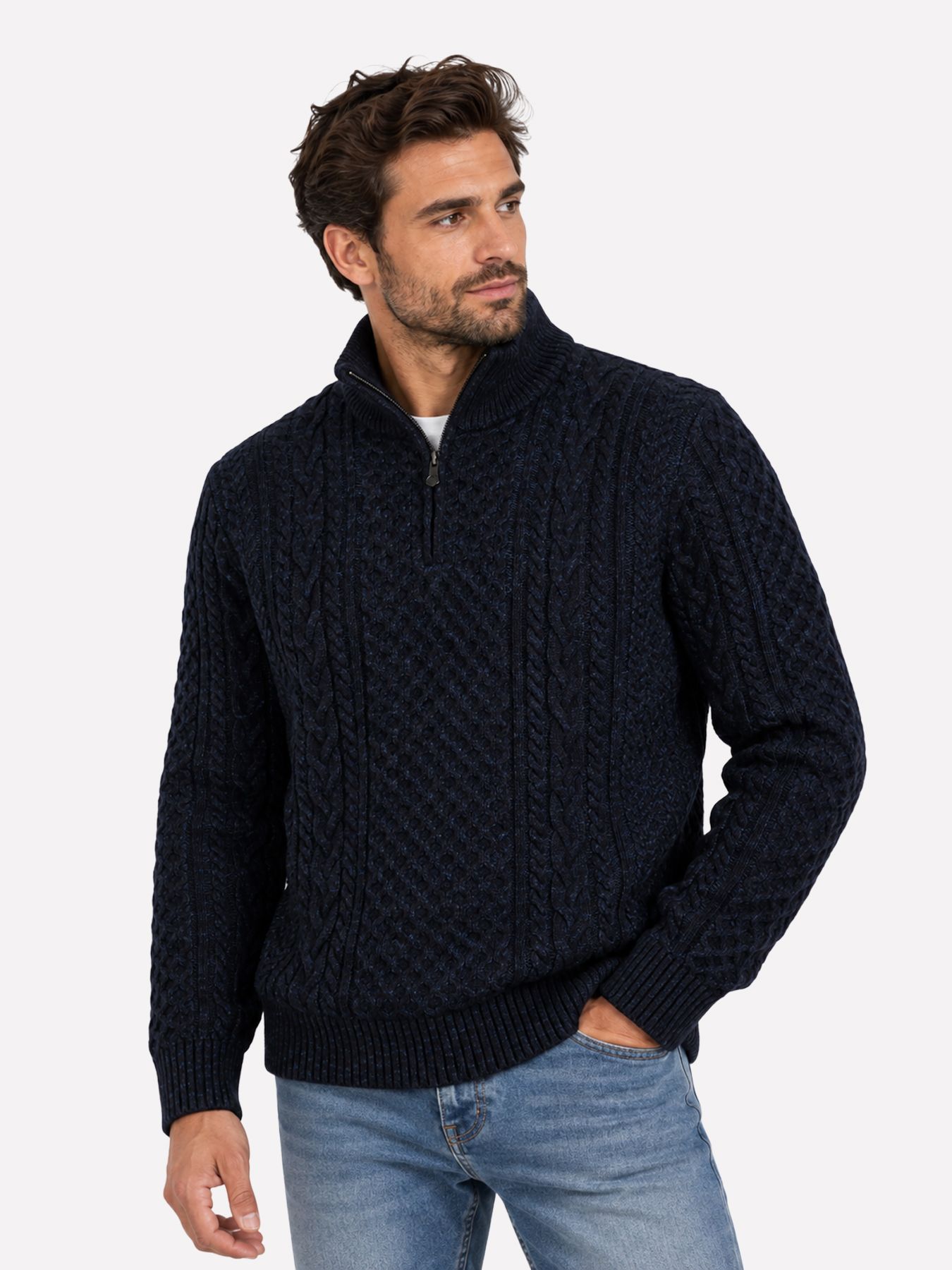 Jack & Jones JPRBLUCALLUM CABLE KNIT HALF ZIP Insignia Blue/Twist 00120080-EKA26011400003741