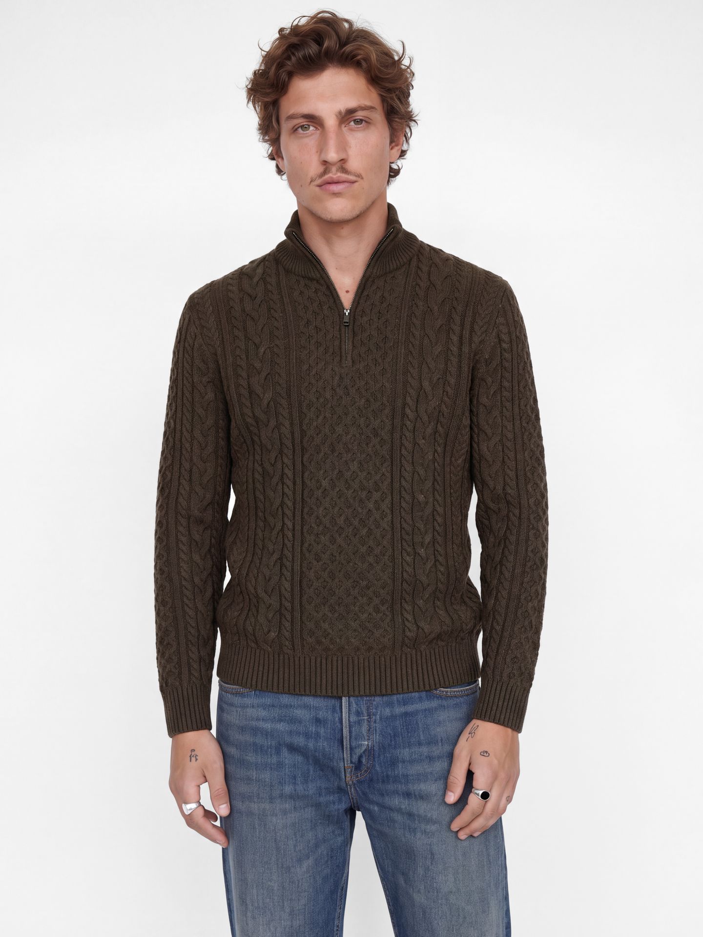 Jack & Jones JPRBLUCALLUM CABLE KNIT HALF ZIP Ganache/Melange 00120080-EKA26011400003743