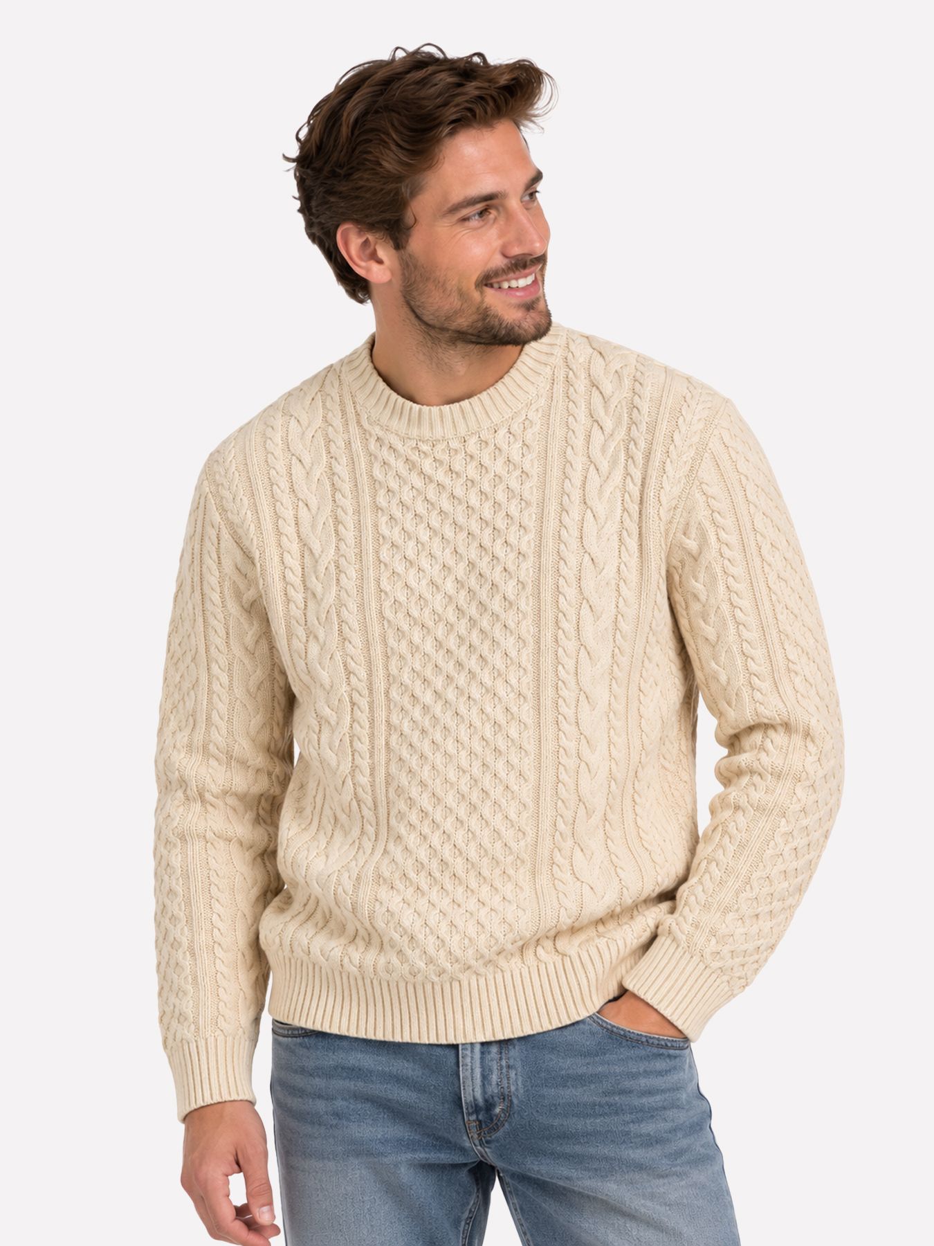Jack & Jones JPRBLUCALLUM CABLE KNIT CREW NECK Parchment/Melange 00120081-EKA26011400003738