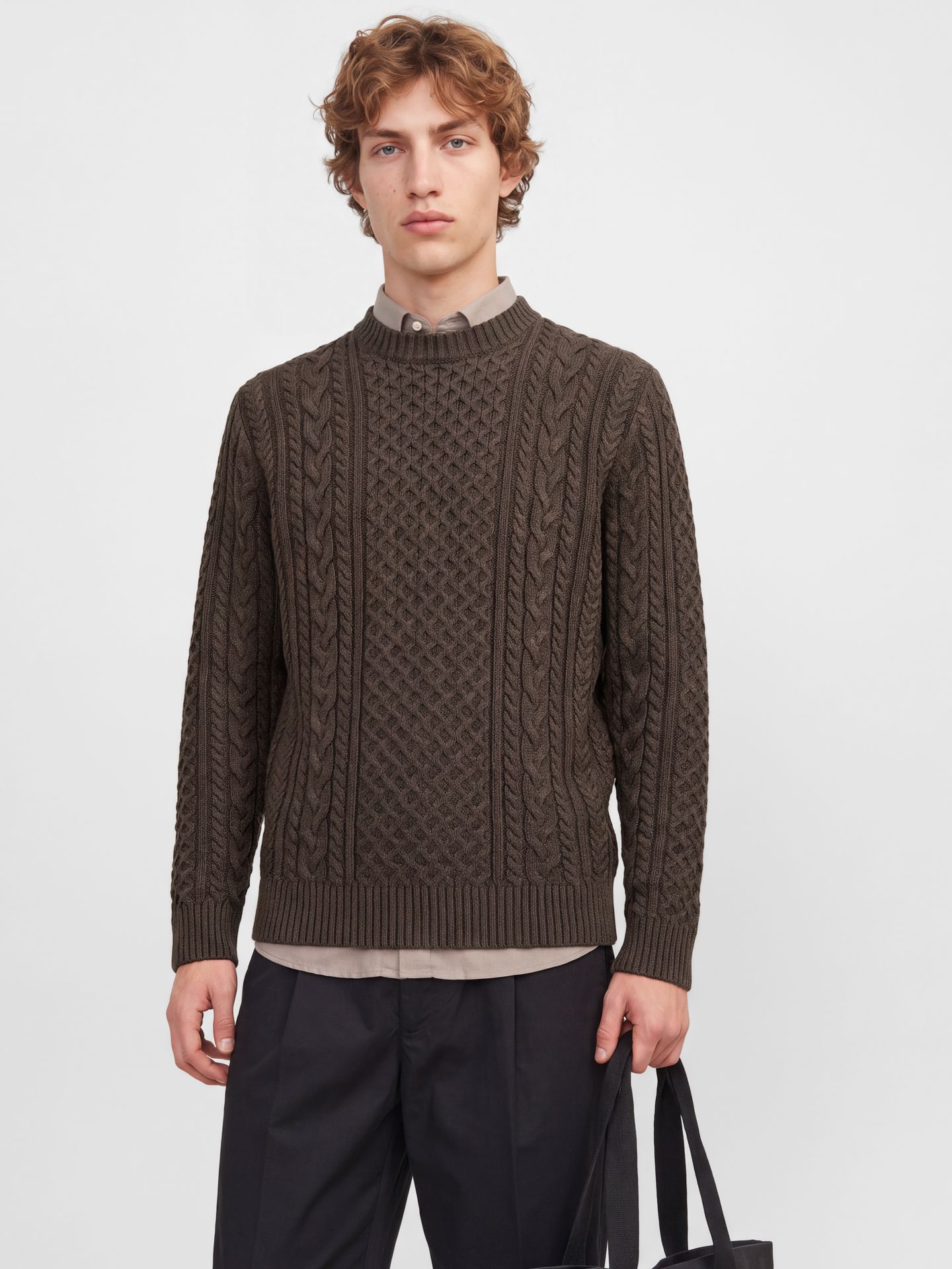 Jack & Jones JPRBLUCALLUM CABLE KNIT CREW NECK Ganache/Melange 00120081-EKA26011400003743