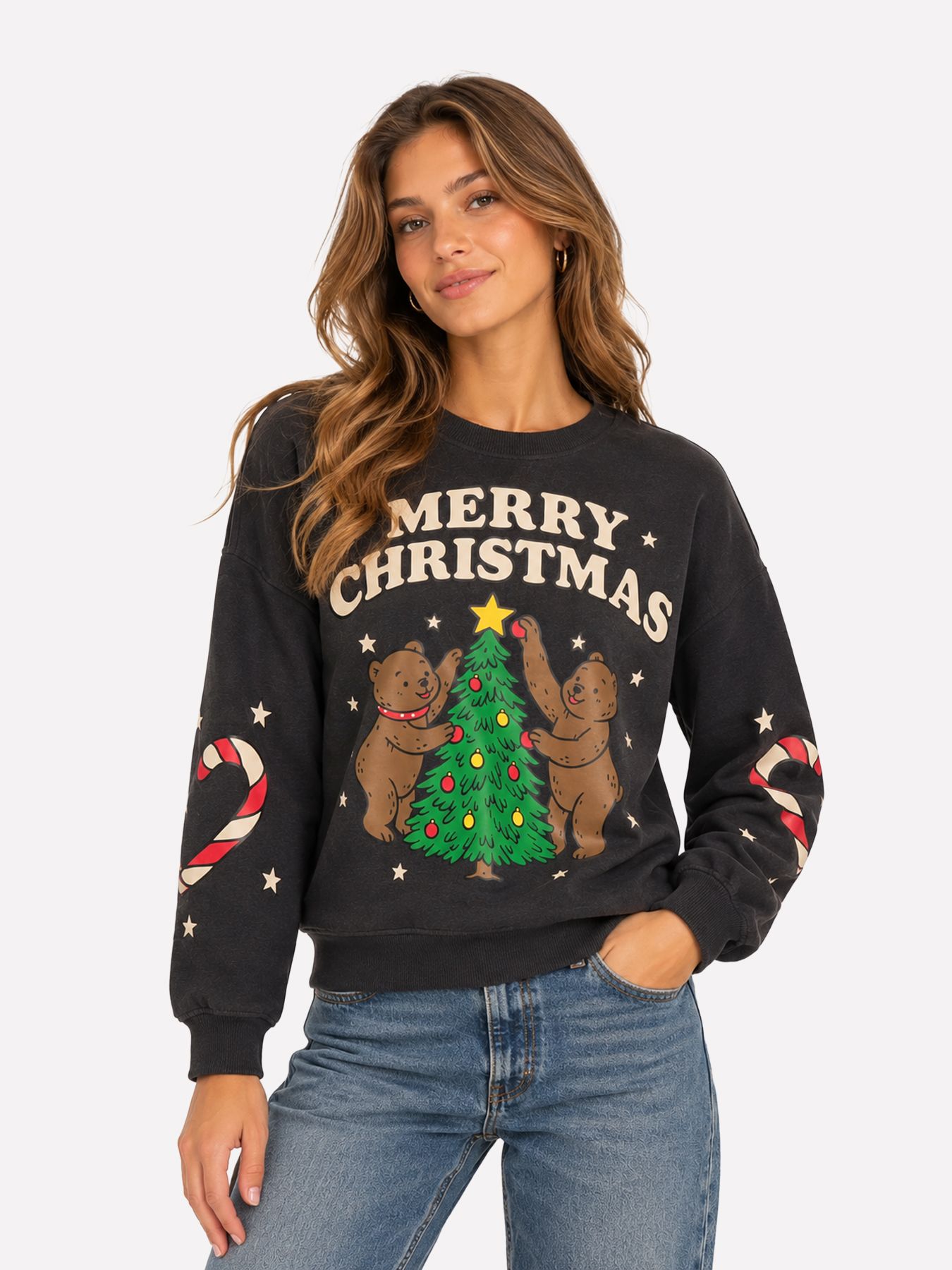 JDY JDYMESA CHRIS LIFE  L/S SWEAT JRS D Phantom/BLACK FUR 00120082-EKA26011400000459
