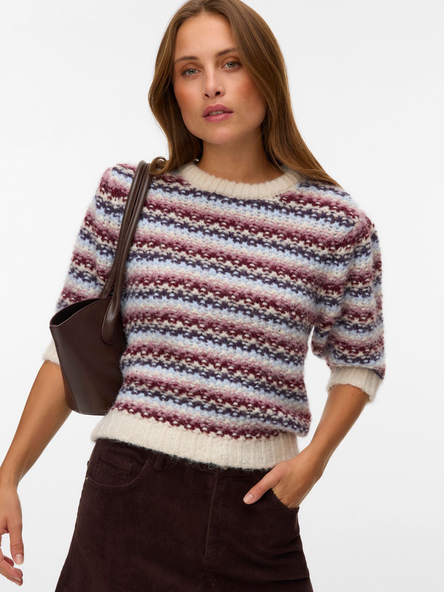 Vero Moda VMCELLA 2/4 O-NECK PULLOVER BOO Birch/W. BOSHURUS 2900169709012