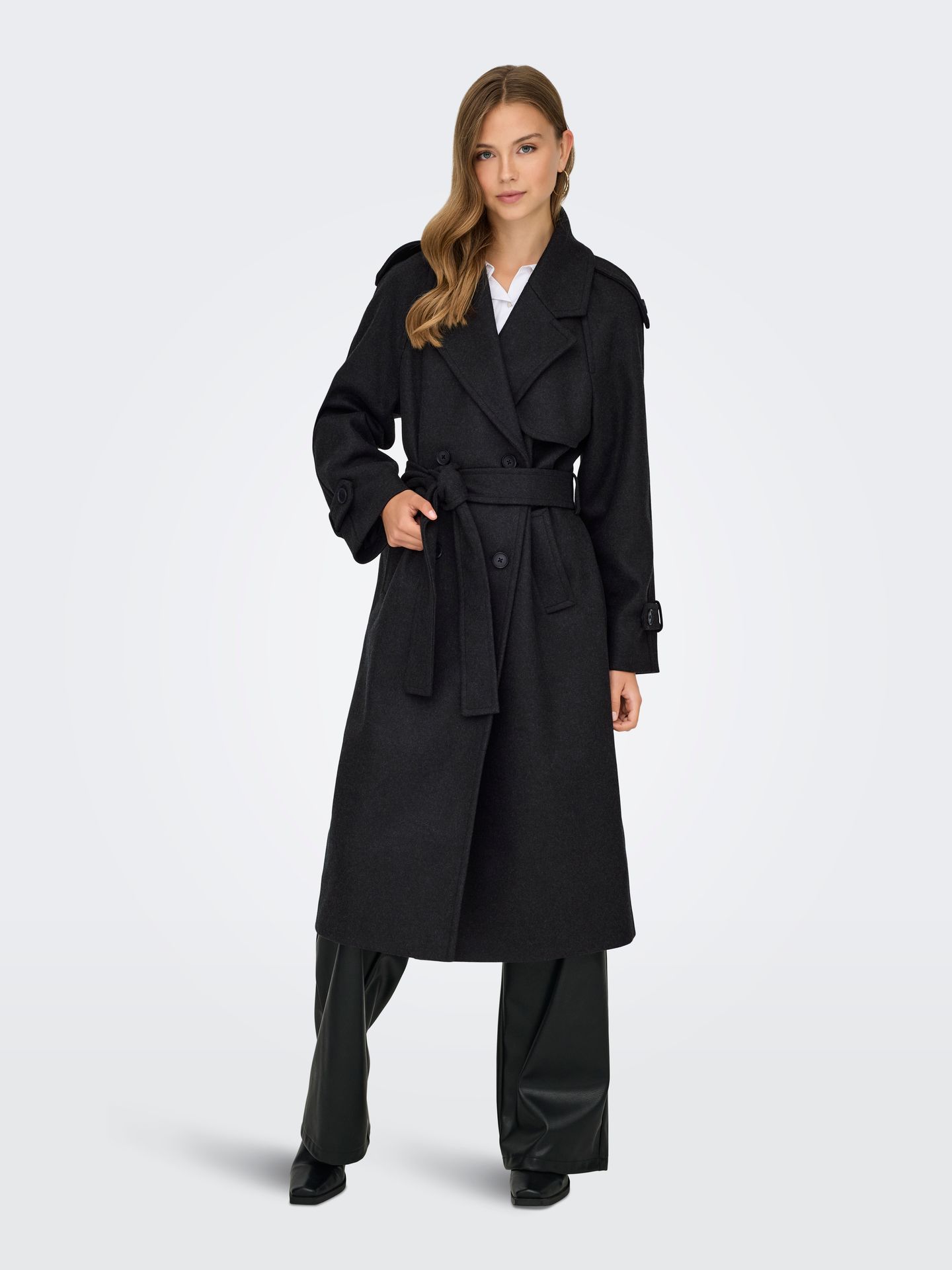 Only ONLDEAR-TRILLION LONG BELT COAT PNT Dark Grey Melange 2900169716058