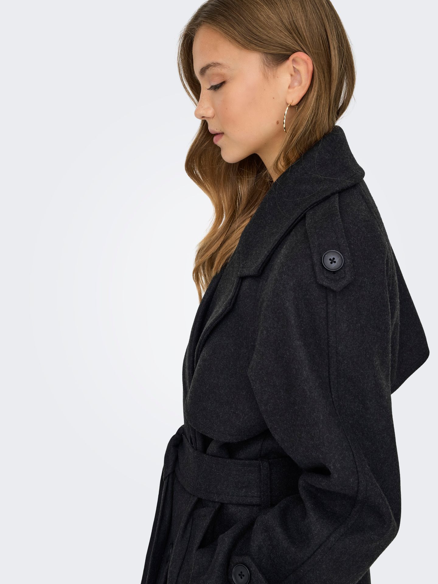 Only ONLDEAR-TRILLION LONG BELT COAT PNT Dark Grey Melange 2900169716058
