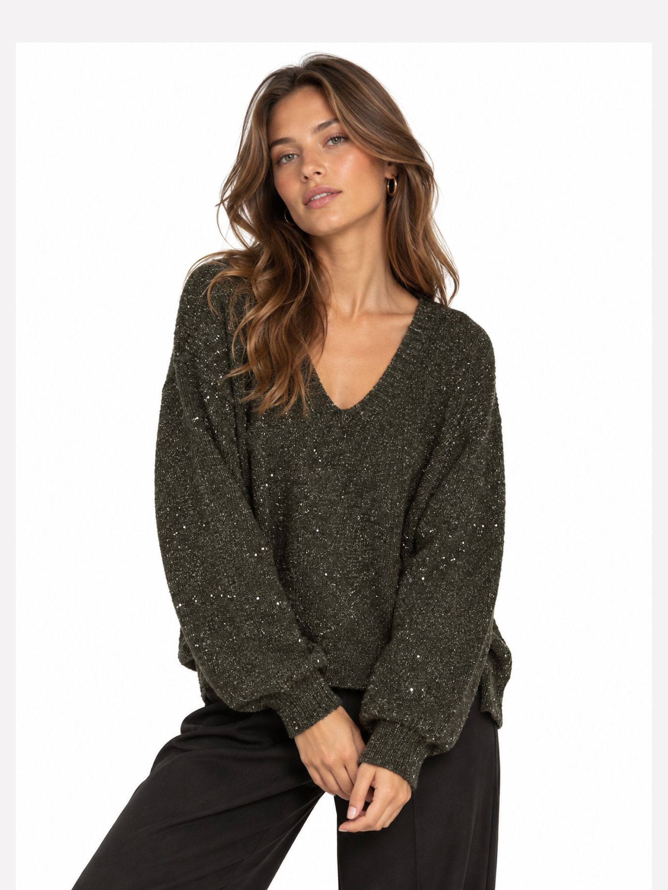 Vero Moda VMDEMI LS V-NECK PULLOVER BOO Forest Night/(CL067) W. SILVER SEQU 00120125-EKA26011400003751