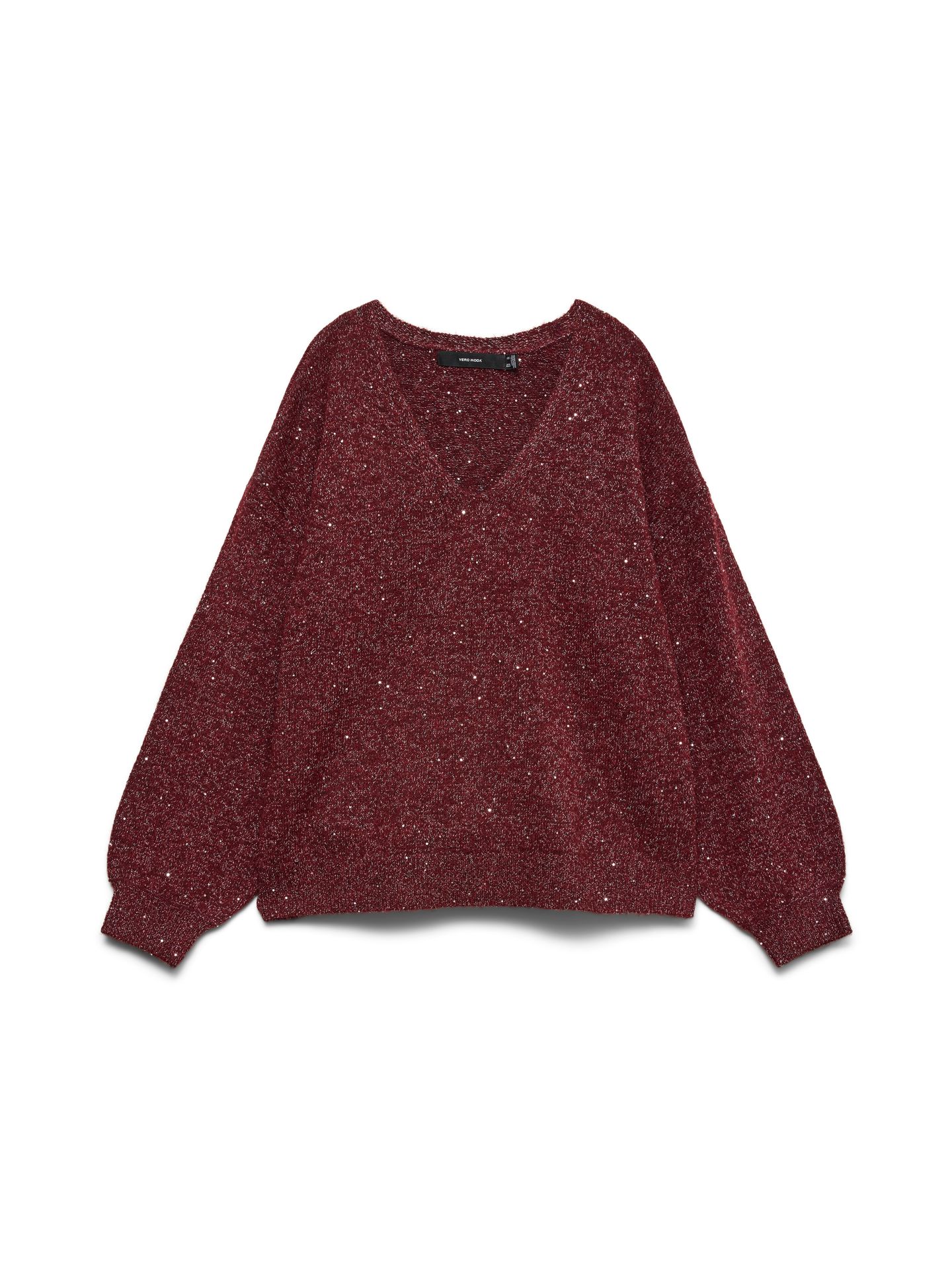 Vero Moda VMDEMI LS V-NECK PULLOVER BOO Windsor Wine/(CL062) W. SILVER SEQU 00120125-EKA26011400003753