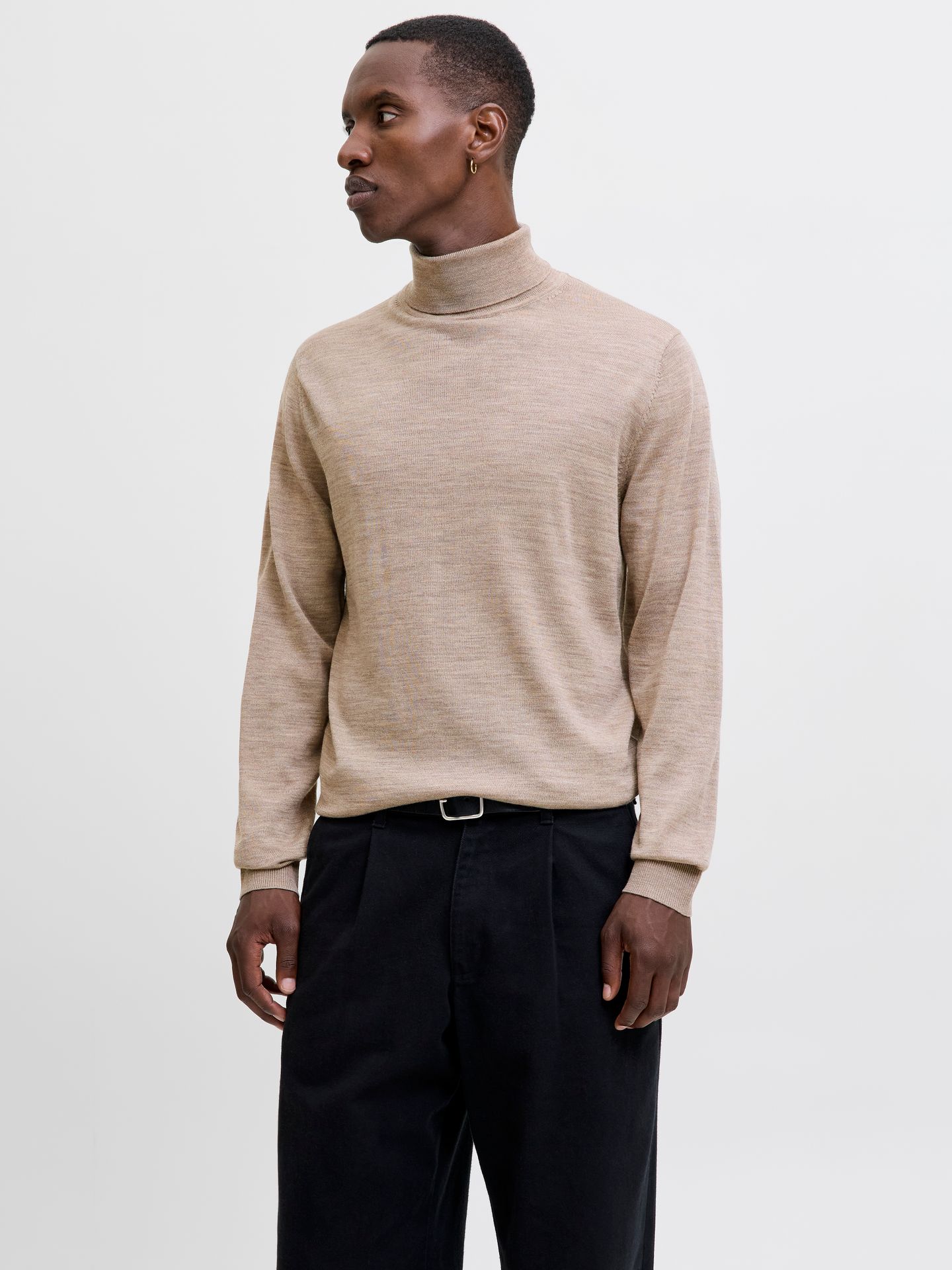 Jack & Jones JJMERINO KNIT ROLL NECK Greige/Melange 2900169734045