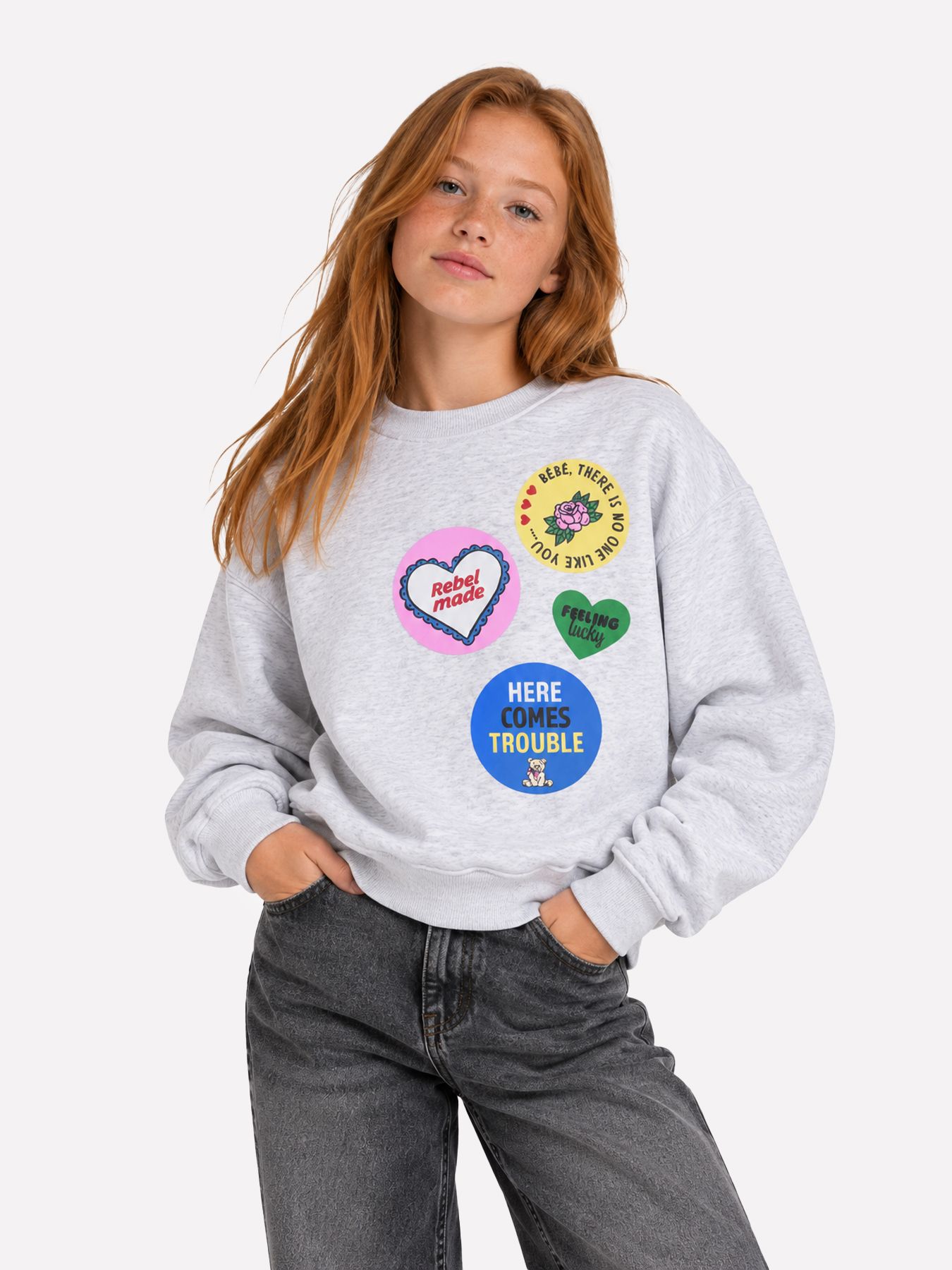 Only KOGHIMA L/S O-NECK PRINT SWT Light Grey Melange/Soho 00120128-EKA26011400000516